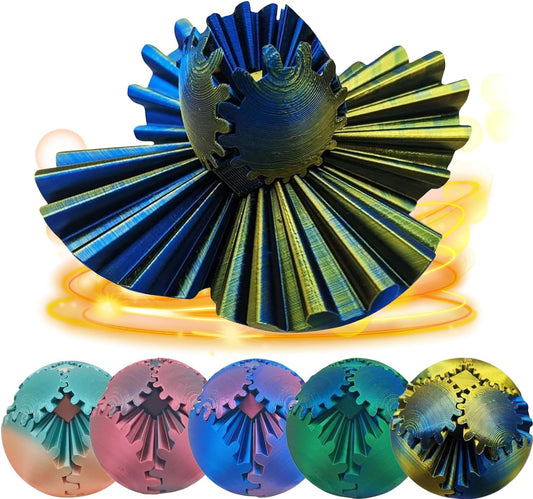 Gear Ball - GearSphere Fidget Toy, 2024 Gear Sphere Cube Puzzlefor Adults Kids Stress and Anxiety Relaxing,3D Printed Spin Ball or Cube Fidget Toy (Blue+Yellow)