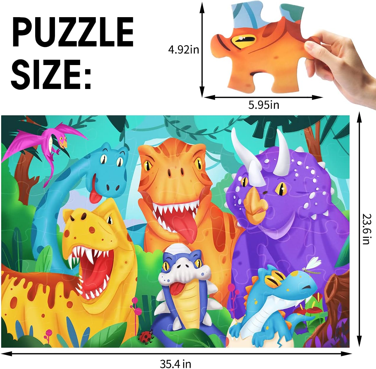 Jumbo Floor Puzzle for Kids Dinosaur Jigsaw Large Puzzles 48 Piece Ages 3-6 for Toddler Children Learning Preschool Educational Intellectual Development Toys 4-8 Years Old Easter Gift for Boy and Girl