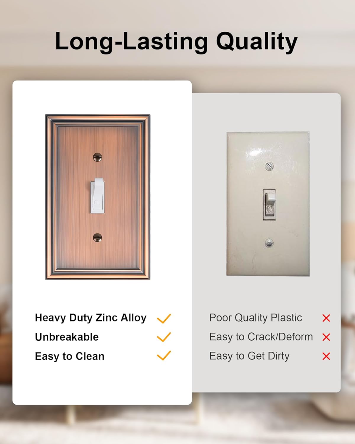 2-Pack Single Toggle Light Switch Cover Plate, Durable Solid Zinc Alloy Decorative Switch Plate Covers, Antique Copper 1 Gang Wall Plate, Corrosion Resistant