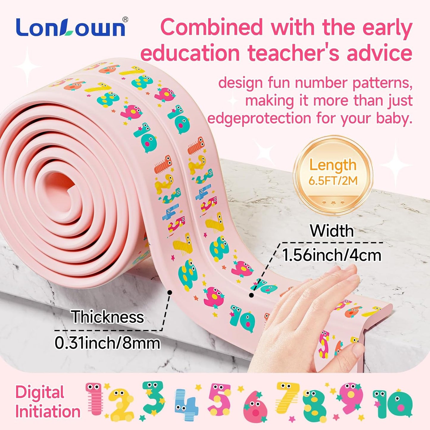 Edge Protector for Baby 6.5ft Soft Protective Foam Cushion Furniture Edge and Corner Guards Baby Child Proofing Cartoon Digital Pattern Odorless Safe for Table,Fireplace,Countertop