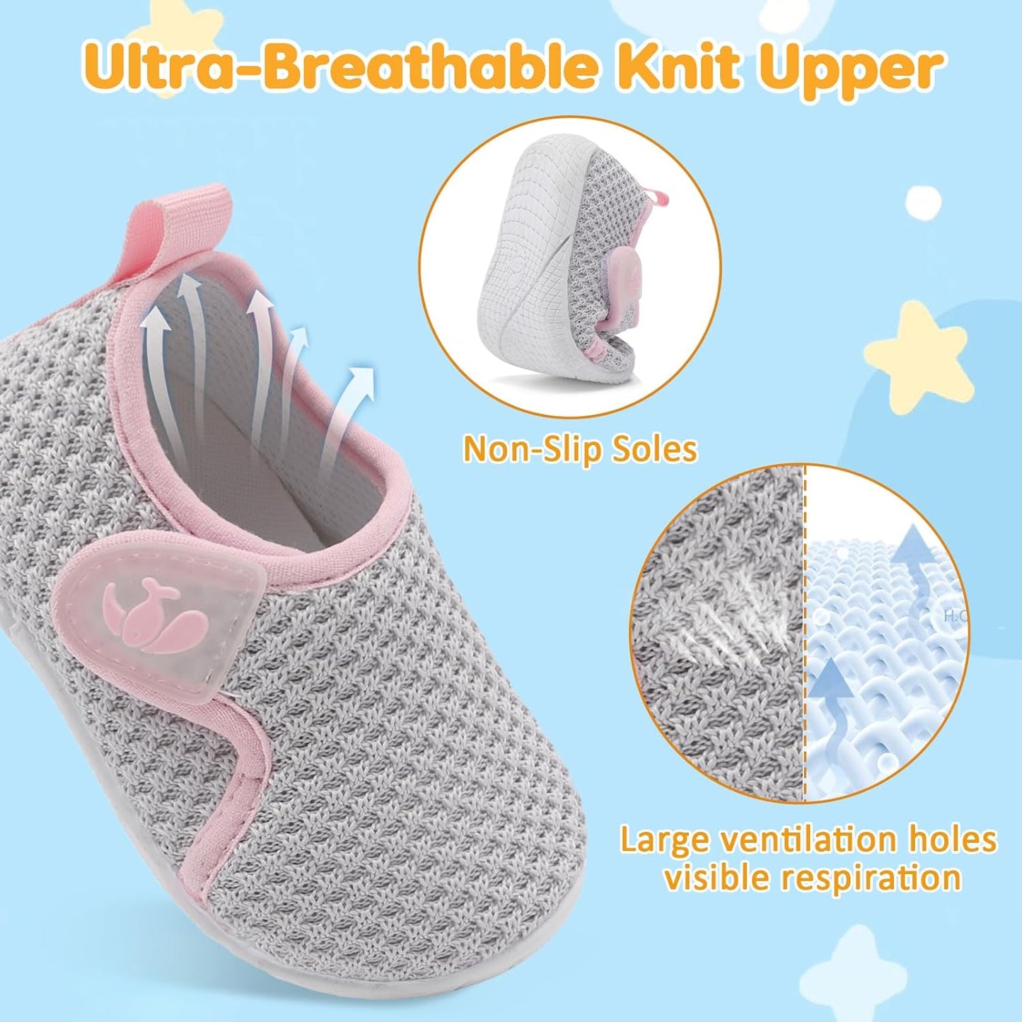 FEETCITY Toddler Walking Shoes Slip On Toddler Shoes Boys Girls Kids Sports Sneakers Casual School Shoes Barefoot Shoes