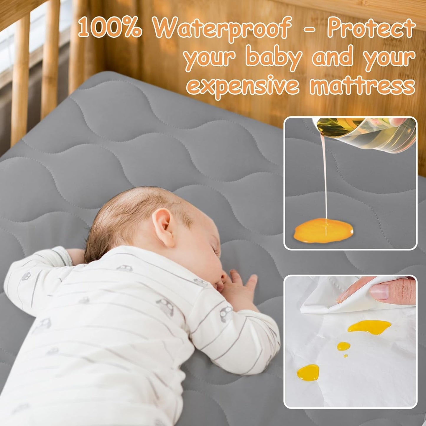 Yoofoss Waterproof Crib Mattress Protector, Quilted Crib Mattress Pad Cover Soft and Breathable, Machine Washable Toddler Mattress Protector for Standard Baby Crib Size 52''x28''