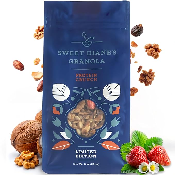 Sweet Diane’s Granola – Standard Size (12 oz): Organic, Low-Sugar, High-Fiber, Gluten-Free, Vegan, Delicious Breakfast and Snack Topper (Classic Size, Protein Crunch)