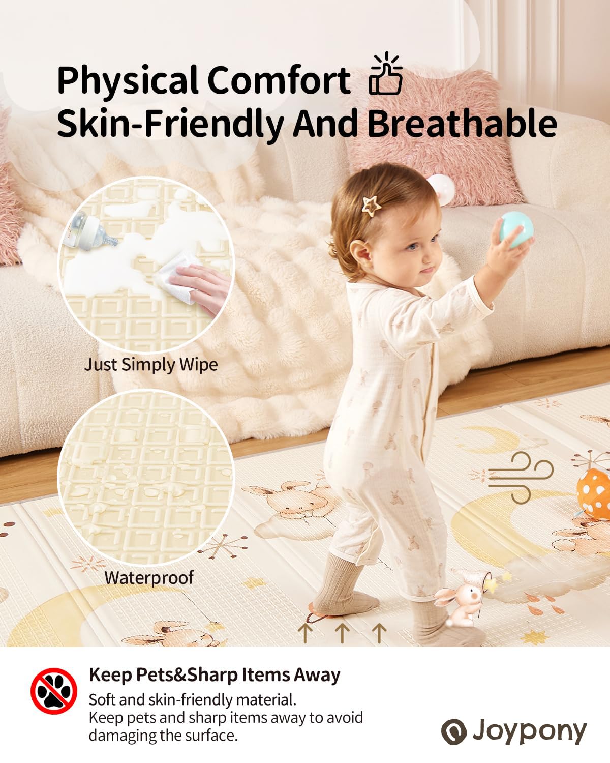 Baby Play Mat, 79" X 71" X 0.6" Extra Large & Thick Reversible Foldable Play Mats for Babies and Toddlers, Anti-Slip Portable Baby Floor Mat for Tummy Time, Baby Mat for Floor with Travel Bag