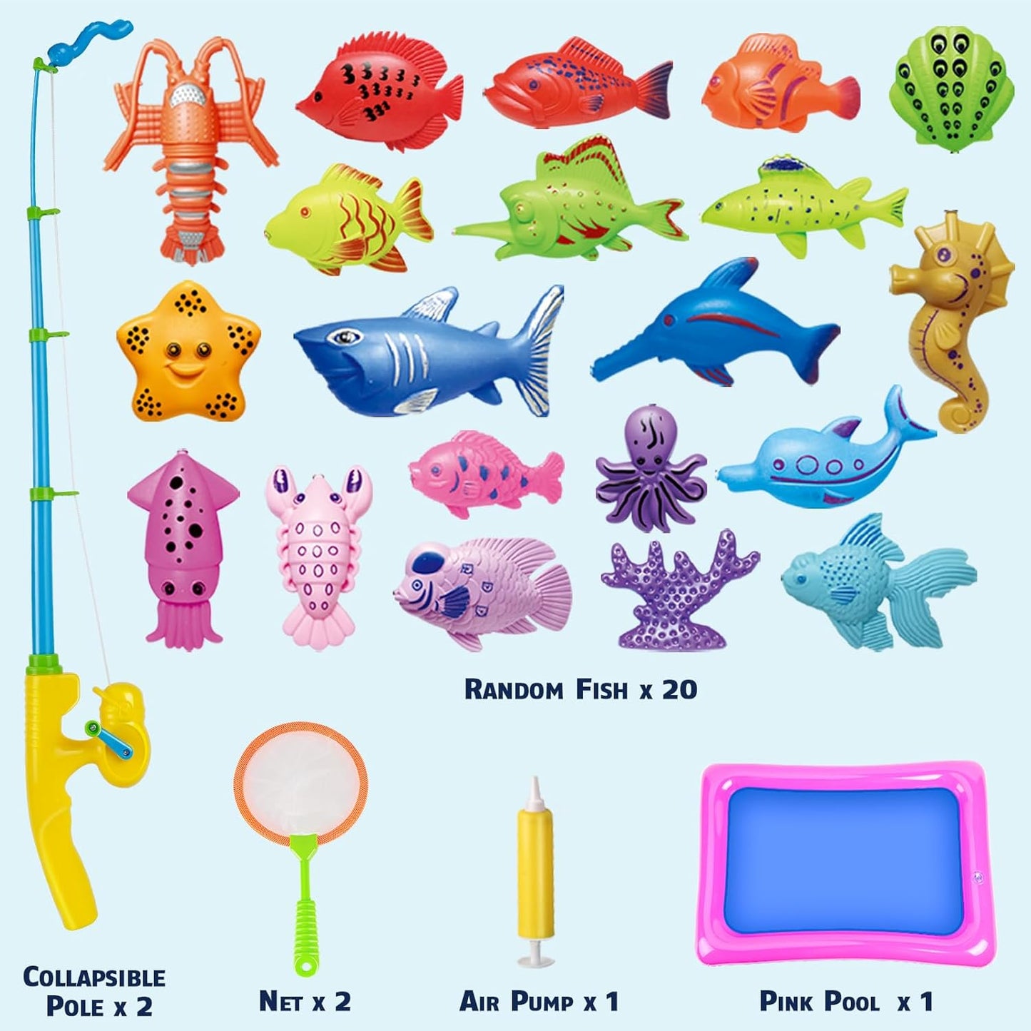 CozyBomB™ Magnetic Fishing Toys Game Set for Kids | Water Table Bathtub Kiddie Pool Party & Pole Rod Net, Plastic Floating Fish Toddler Color Ocean Sea Animals Birthday Age 3 4 5 6 Year