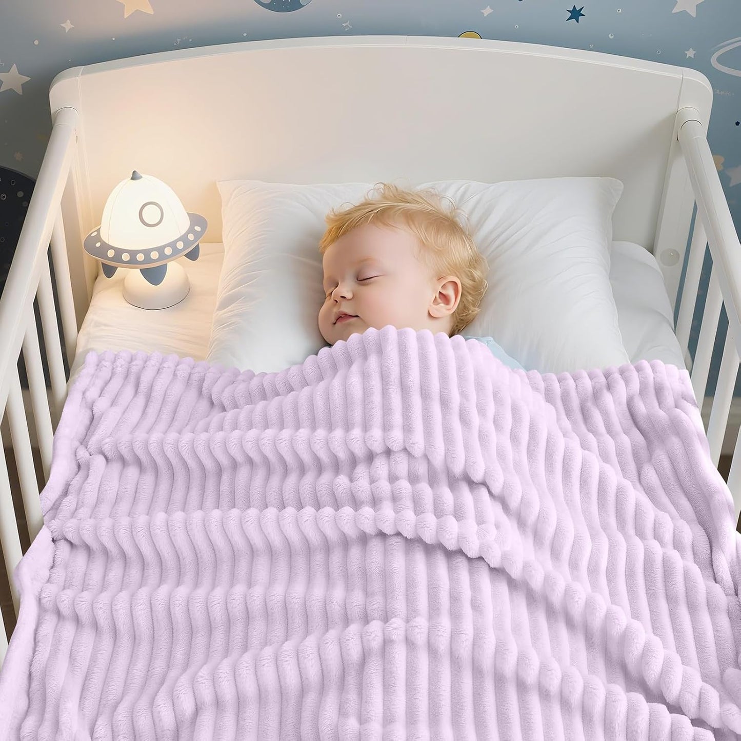 Soft Fleece Baby Blanket Ultra Cozy Baby Blankets for Girls Warm and Lightweight Infant Toddler Newborn Receiving Gift with Reversible Stripes for Crib Stroller, 30x40 Inch, Light Purple