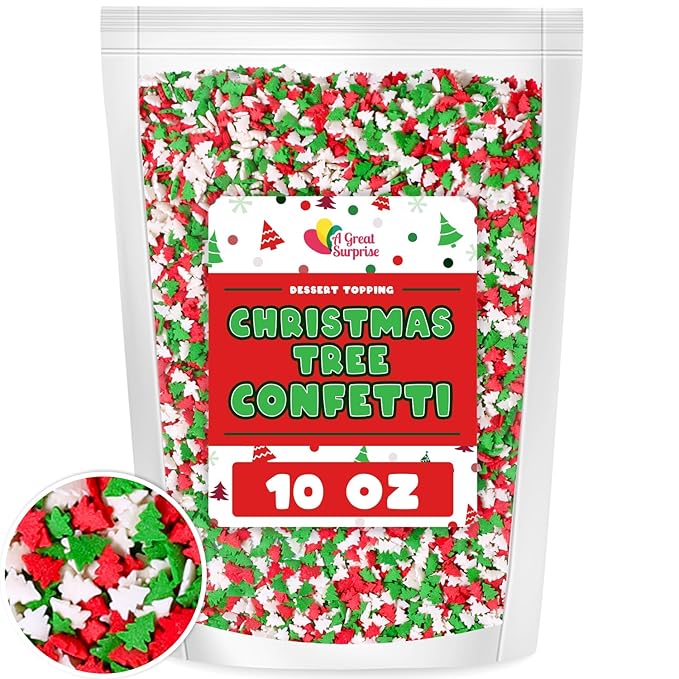 Christmas Sprinkles - 10 oz - Holiday Tree Sprinkles - Red, Green & White Sprinkles for Cookie Decorating - Bulk Christmas Jimmies for Gingerbread Cookies, Baking, Cupcakes