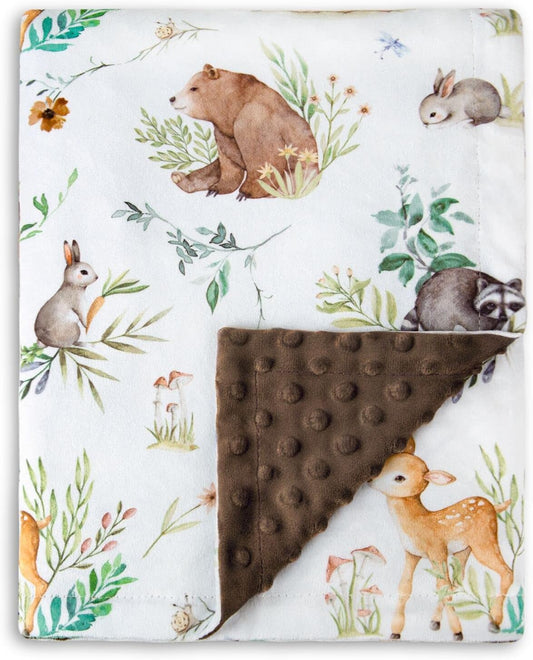 HOMRITAR Baby Blanket for Kids with Animal Woodland Soft Plush Minky Blanket with Double Layer Dotted Backing for Bed Sofa Traveling 50 x 60 Inch(125x150cm)