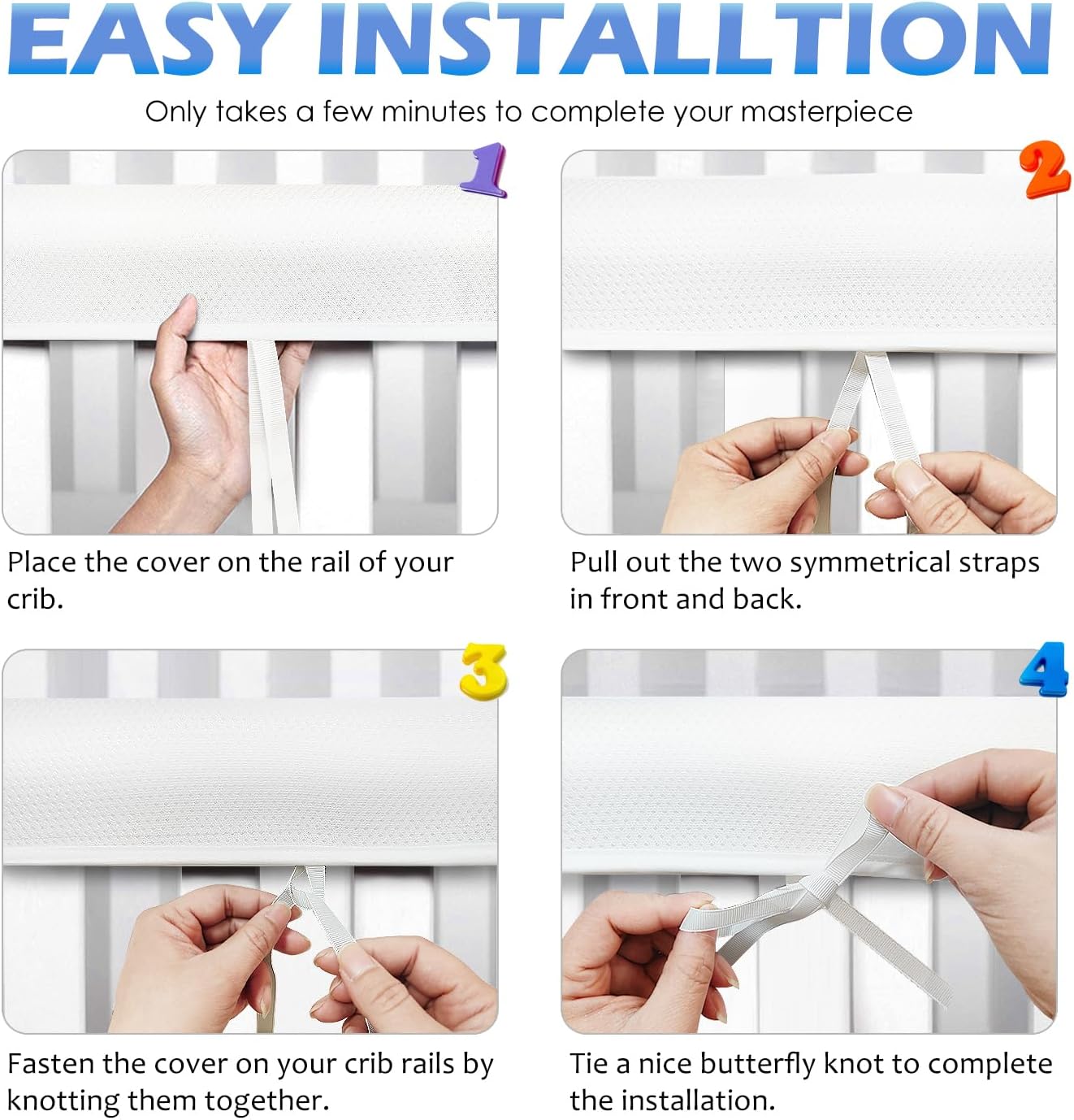 3 in 1 Crib Rail Covers for Life Size Cribs,White Soft Anti-Collision Strip Corner Covers,Protect Baby Teeth and Save Crib Rails, Rail Edge Protector Strip (white01)