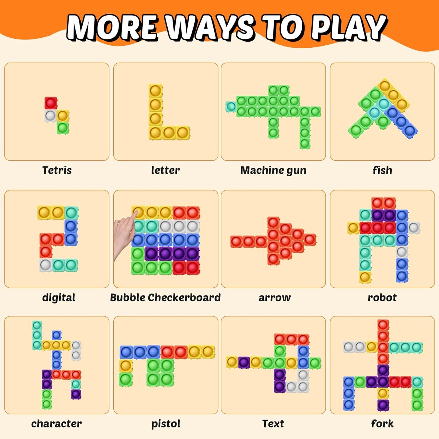 Giant Pop Blocks Bubble Premium Silicone Pop Fidget Blocks for Endless Joy and Education - Vibrant Pop Blocks for Imaginative Play and Puzzle Games-Toy Gift for Kids (36PCS)