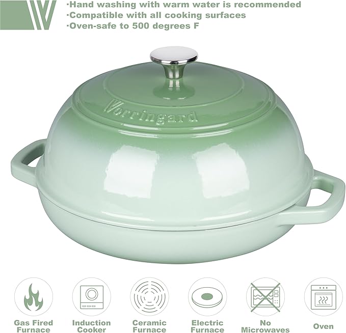 Enameled Cast Iron Dutch Oven Pot with Lid, Bread Oven for Sourdough Bread Baking, Dutch Ovens with Bread Proofing Basket& Baking Supplies Set, 6 Quart, Green
