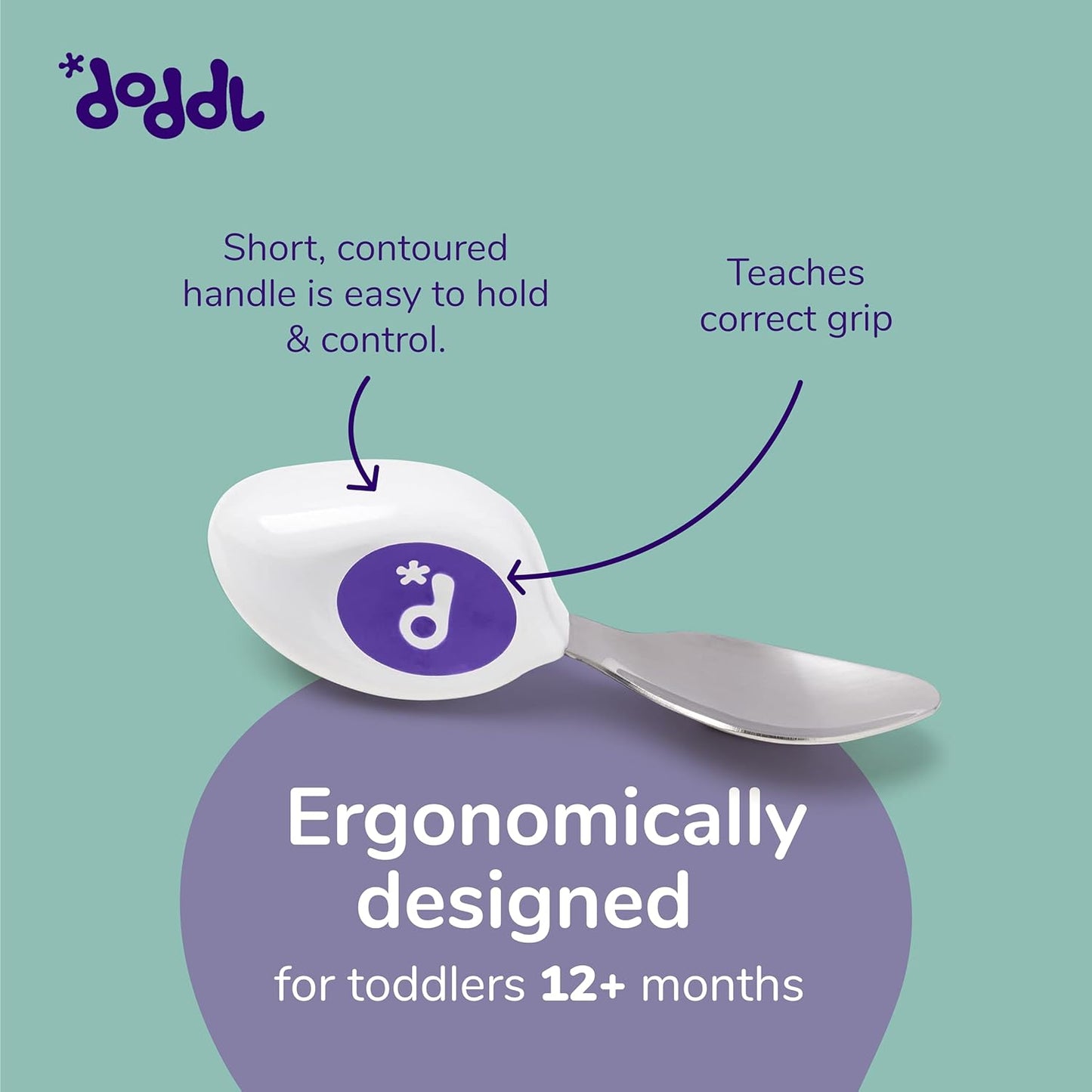 doddl Toddler Utensils, Ergonomic Fork Spoon and Knife Set for Self Feeding, Stainless Steel Silverware for 1-3 Year Olds, BPA Free, Dishwasher Safe (Magenta)