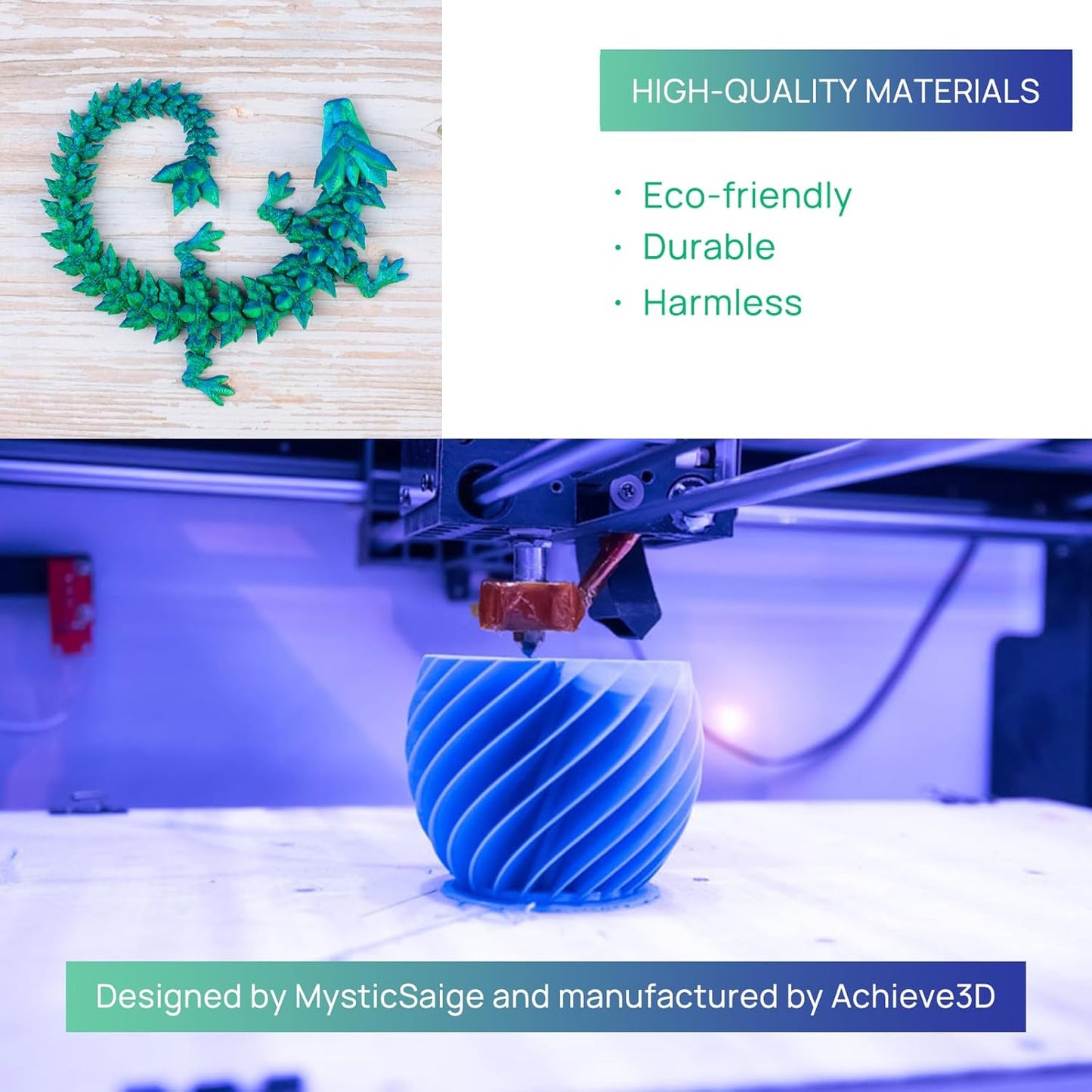 3D Printed Dragon Egg - Dragon Fidget, Crystal Dragon Articulated, Dragon Egg Decor 3D Printed Gift for Birthday for Home/Office Desktop Decor (Green)