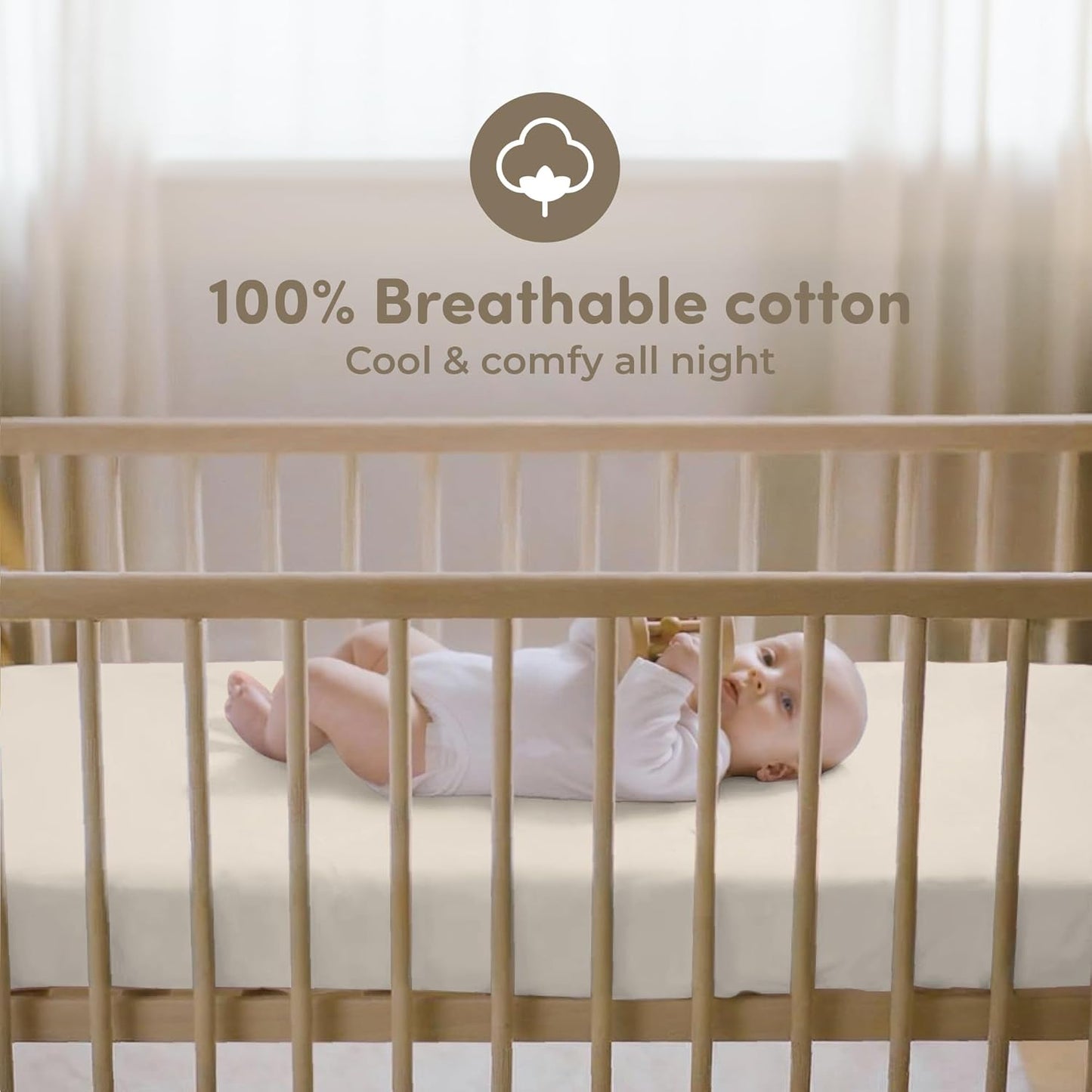 Sweety Fox 2-Pack Crib Sheets - Soft Cotton Jersey Fitted Sheets for Boys and Girls, Mini Crib Sheets, Toddler Bed Sheets (Pecan/Cream)