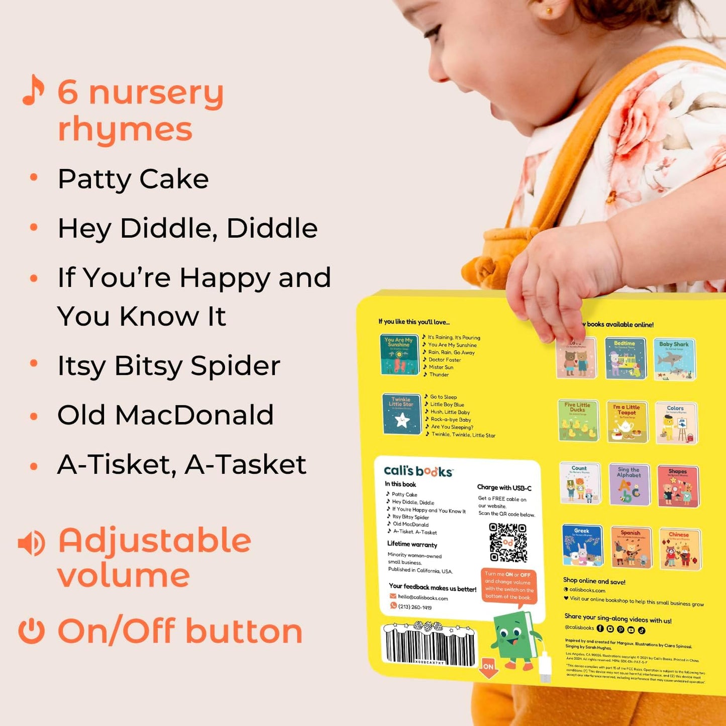 Cali's Books Patty Cake Nursery Rhymes. Interactive Books for 1 Year Old. Sound Book for Toddlers 1-3. Perfect 1 Year Old Girl Gifts - Musical Book for Toddlers - 6 Favorite Songs