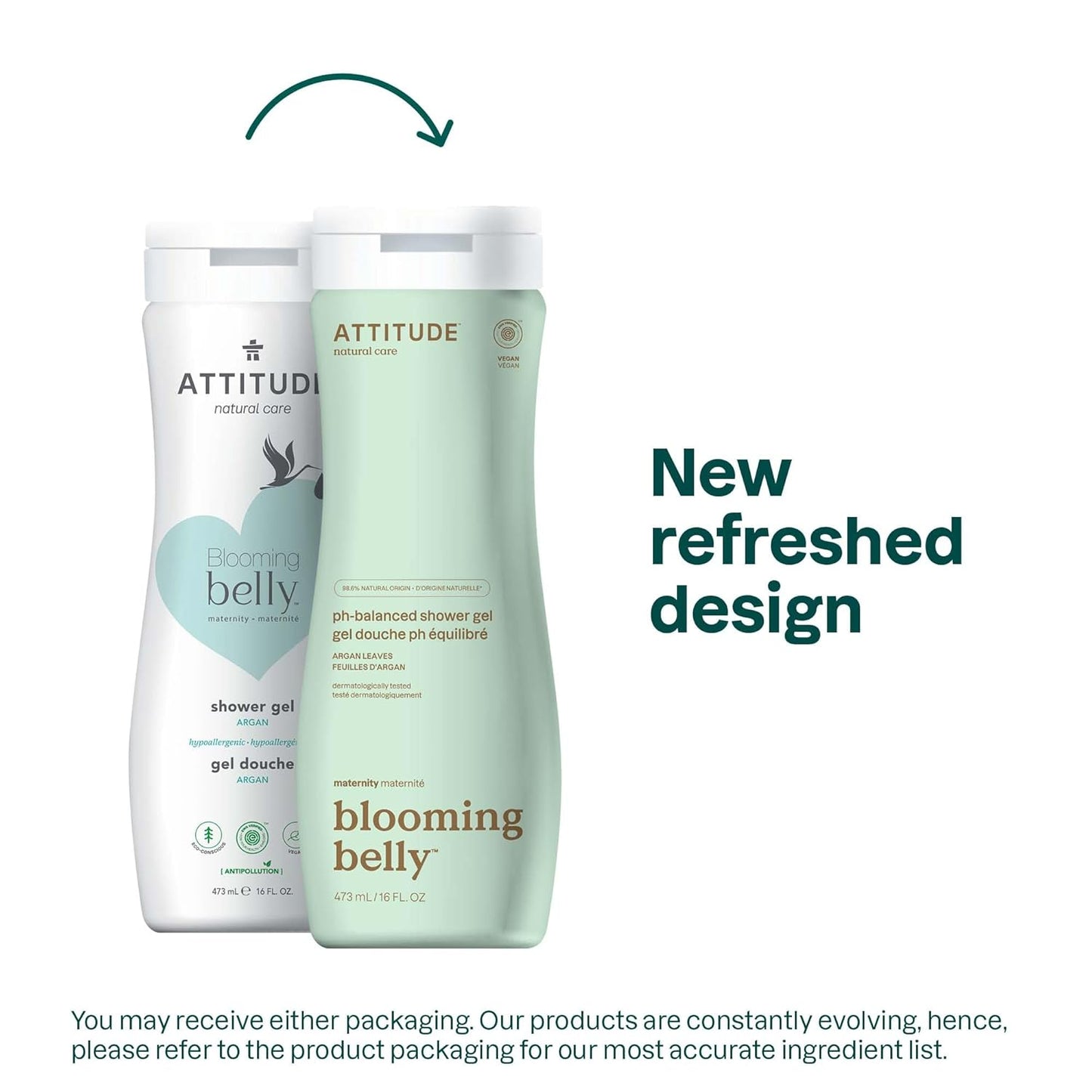 ATTITUDE Pregnancy pH-Balanced Body Wash, EWG Verified, Dermatologically Tested, Plant and Mineral-Based, Vegan Maternity Products, Argan Leaf Extract, 16 Fl Oz