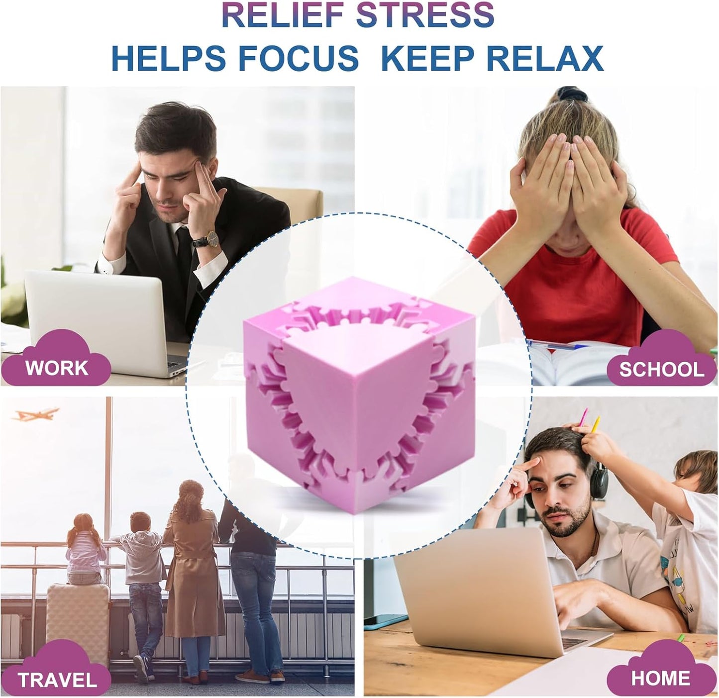 Gear Sphere Gear Cube 3D Printed Gear Ball Spin Cube Fidget Toy Relieving Stress & Anxiety, Fidget Cube GearSphere Desk Toy, Whirling Wonder Fidget for Sensory and Autism (Laser Pinky White)