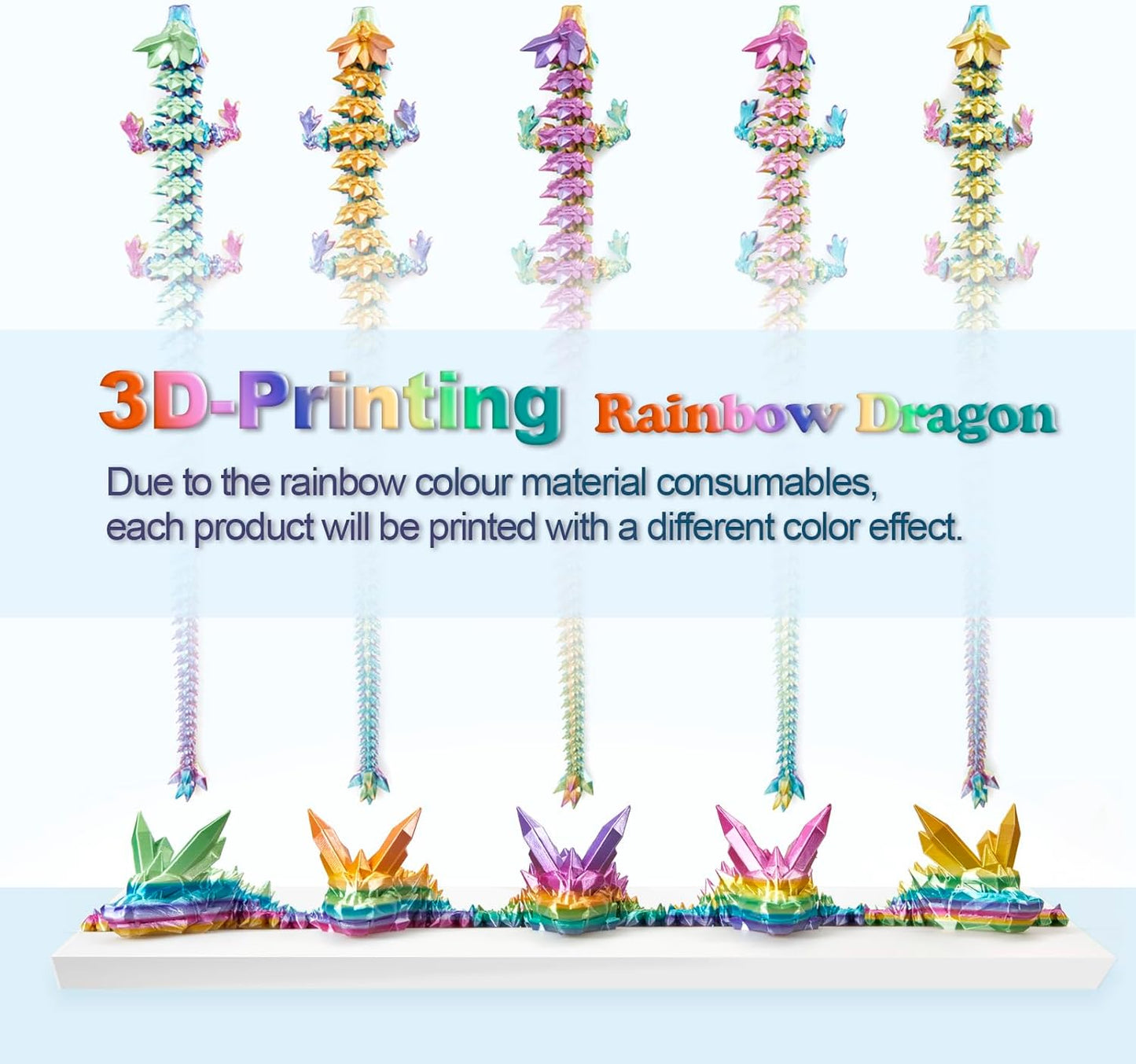Large 30" 3D Printed Dragon,Articulated Crystal Dragon,3D Dragon Toy,Dragon Collection, Executive Desk Decor (Rainbow)