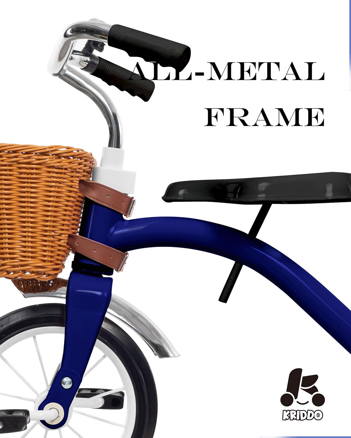 KRIDDO Classic All Metal Toddler Trike, Gift for Boys and Girls Ages 2 to 4 Year Old, Tricycle for 1 to 3 Year Olds, Sturdy Rear Deck, Deluxe Steer and Ergonomics Grip, Indoor and Outdoor, Blue