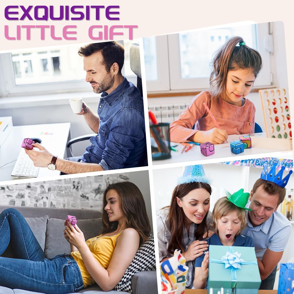 Fidget Spinner Cube Toys for Kids Adults, Metal EDC Sensory Focus 2 in 1 Toy, Mini Gadget Fingears Stress Relief Easter Stuff Desktop for Boy Girl Woman (Pink)