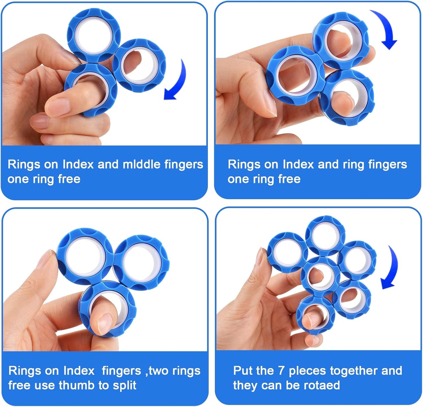 6PCS Magnetic Rings, Colorful Magnetic Ring Fidget Toys, ADHD Anxiety Relief Decompression Finger Magnetic Ring,Funny Gifts Kids Magnetic Spinner Ring for Boys Girl