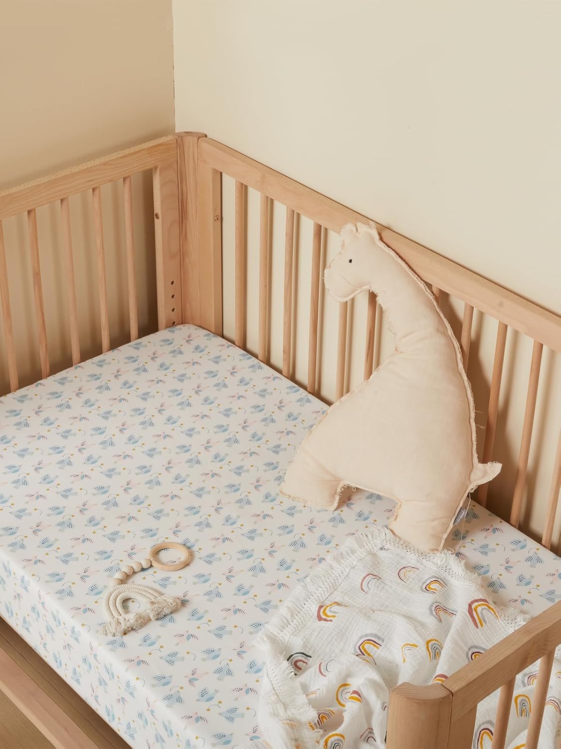 TILLYOU Baby Crib Sheets for Boys Girls, Super Soft Toddler Bed Sheets, 2 Pack Sheets for Standard Crib Mattress 28x52in, Lucky Pony Peace Dove and Big Pink Flower