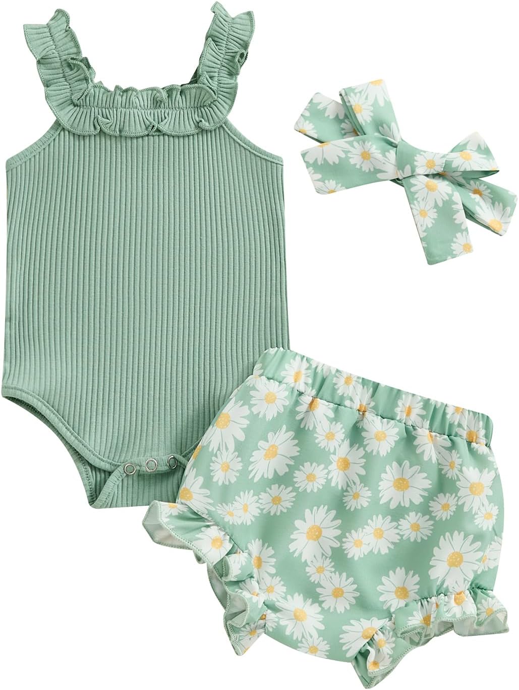 fhutpw Baby Girl Clothes Summer Cute Outfits 3 6 12 18 Months Spaghetti Strap Romper & Floarl Shorts Sets