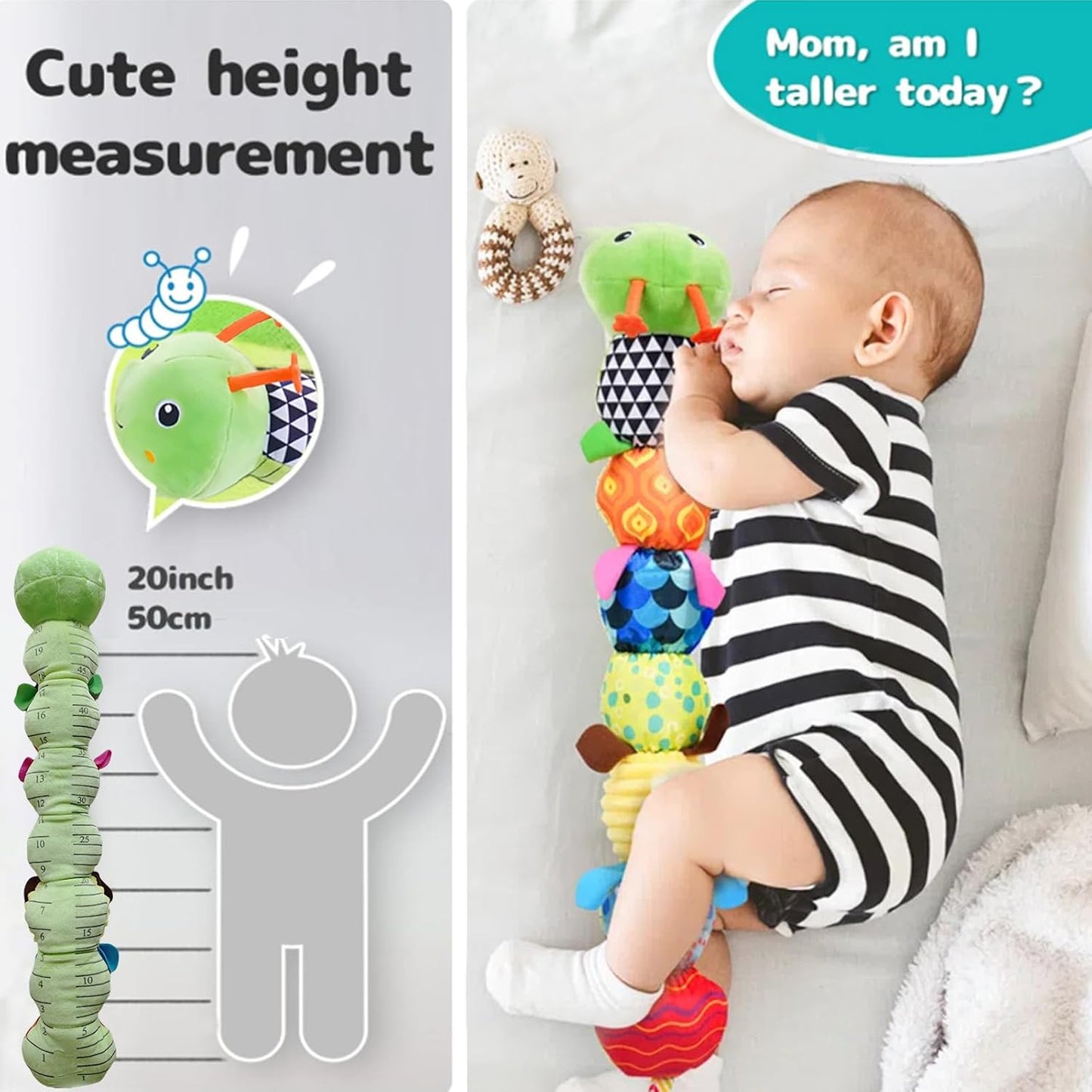 Baby Sensory Toys 0-12 Months, Plush Toys with Music and Rattle, Suitable for Newborn Baby Tummy time, can be Used as a Newborn Birthday, Holiday, Baptism Gift (Green Caterpillar)