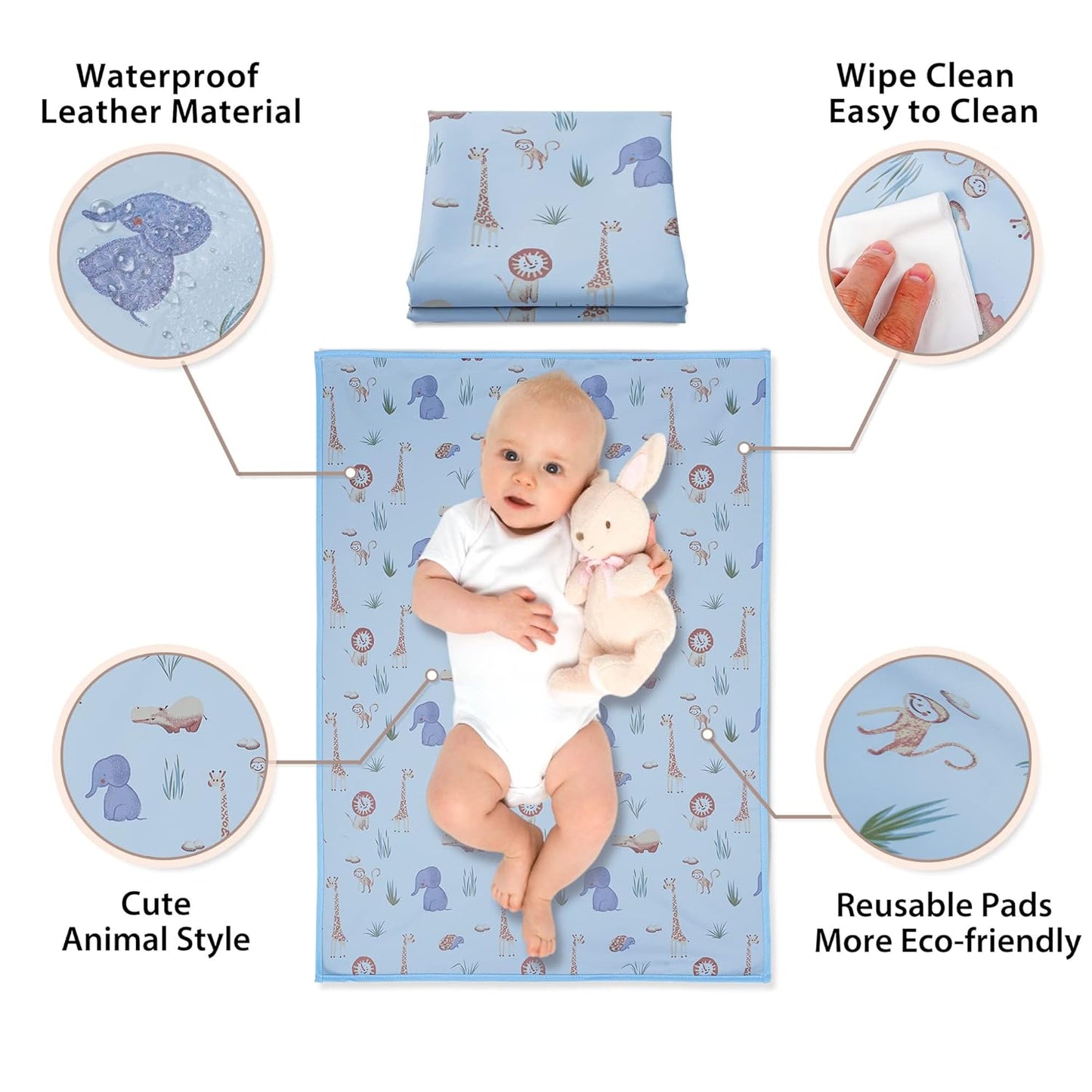 Vegan Leather Baby Changing Mat - Wipeable Portable Changing Pad, Foldable Travel Changing Mat for Baby, Newborns Toddlers Shower Gifts (Animal,20"*28")