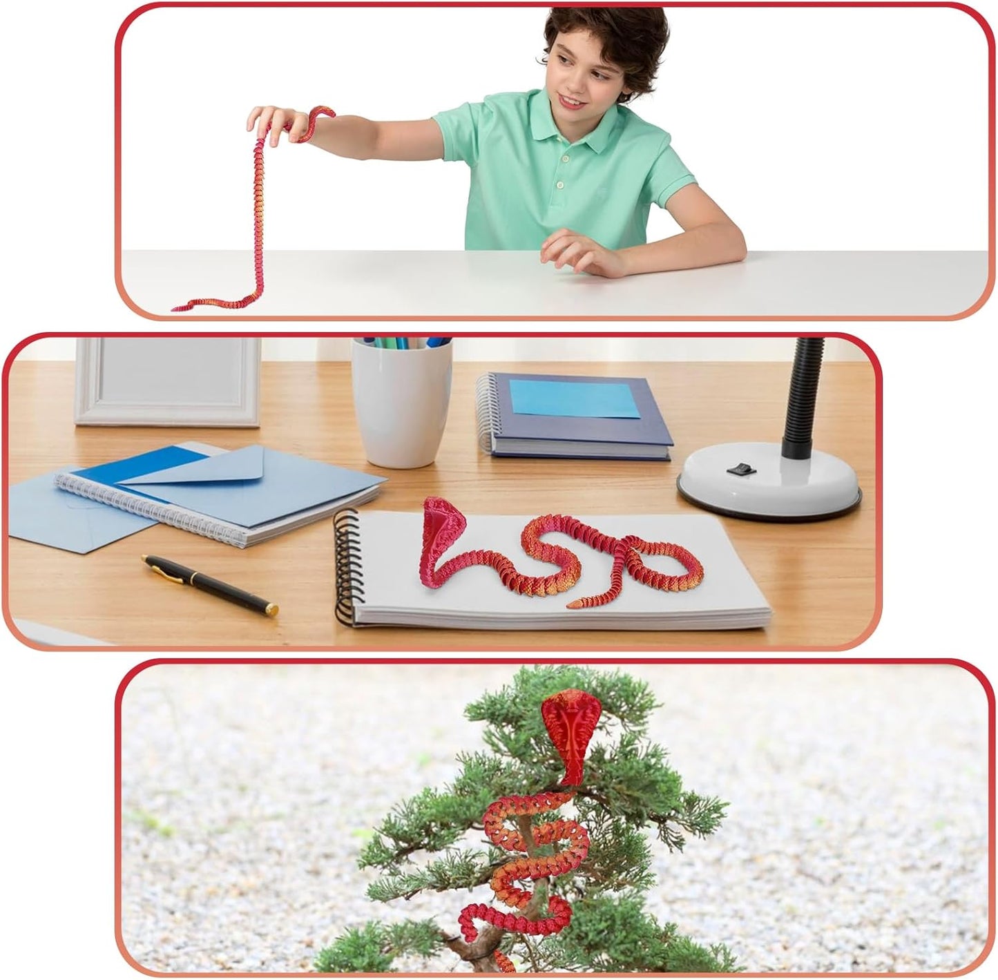 3D Printed Snake 3D Printed Animals 26in Printed Cobra Fidget Toys for Adults 3D Printed Articulated Cobra Flexiable Crystal Snake Toys for Home Office Decor