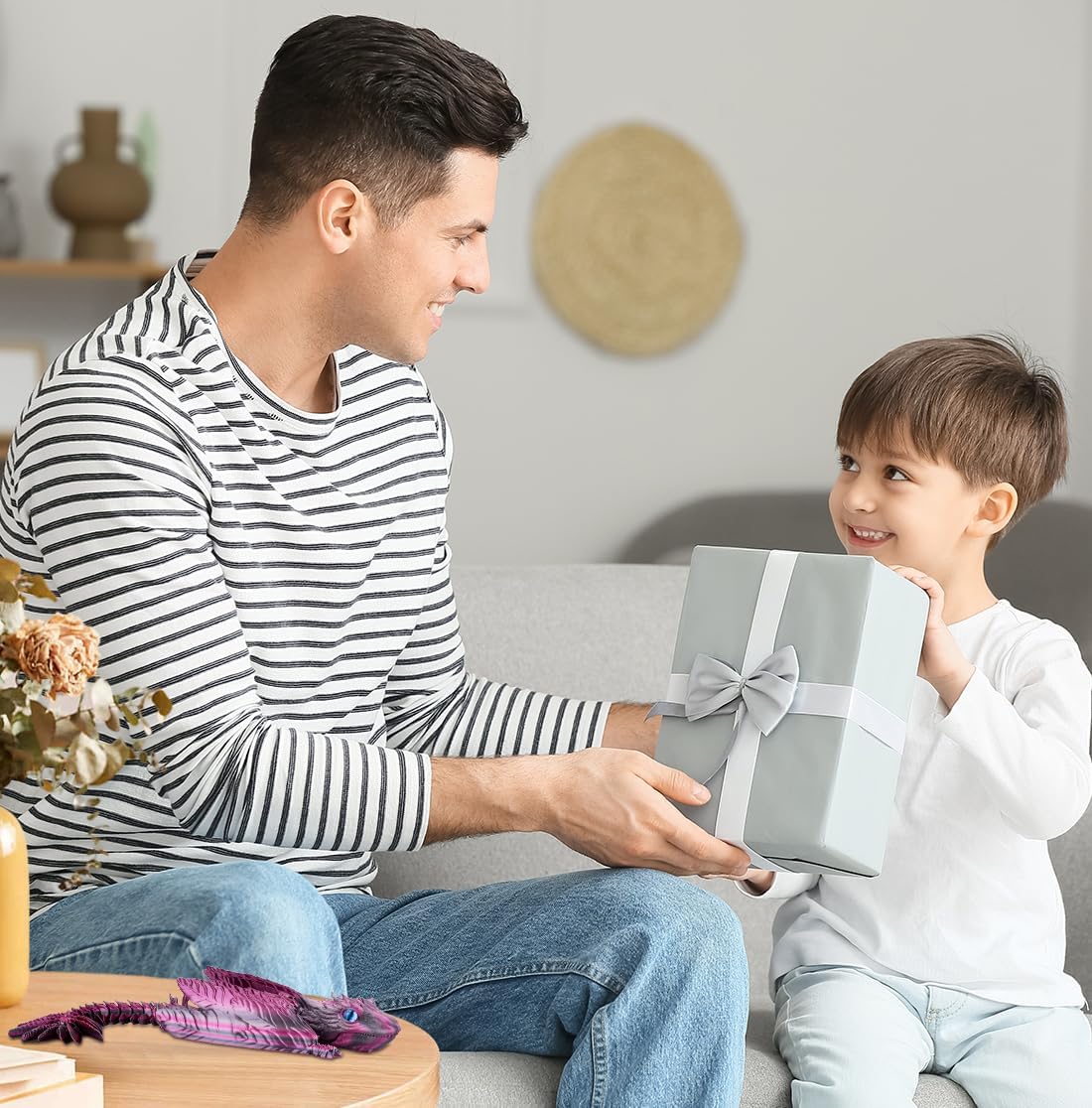 3D Printed Dragon with Wings 3D Printed Animals Articulated Dragon Fidget Dragon 3D Printed Toys Dragon Toy Desk Pets Home Office Decor (Purple)