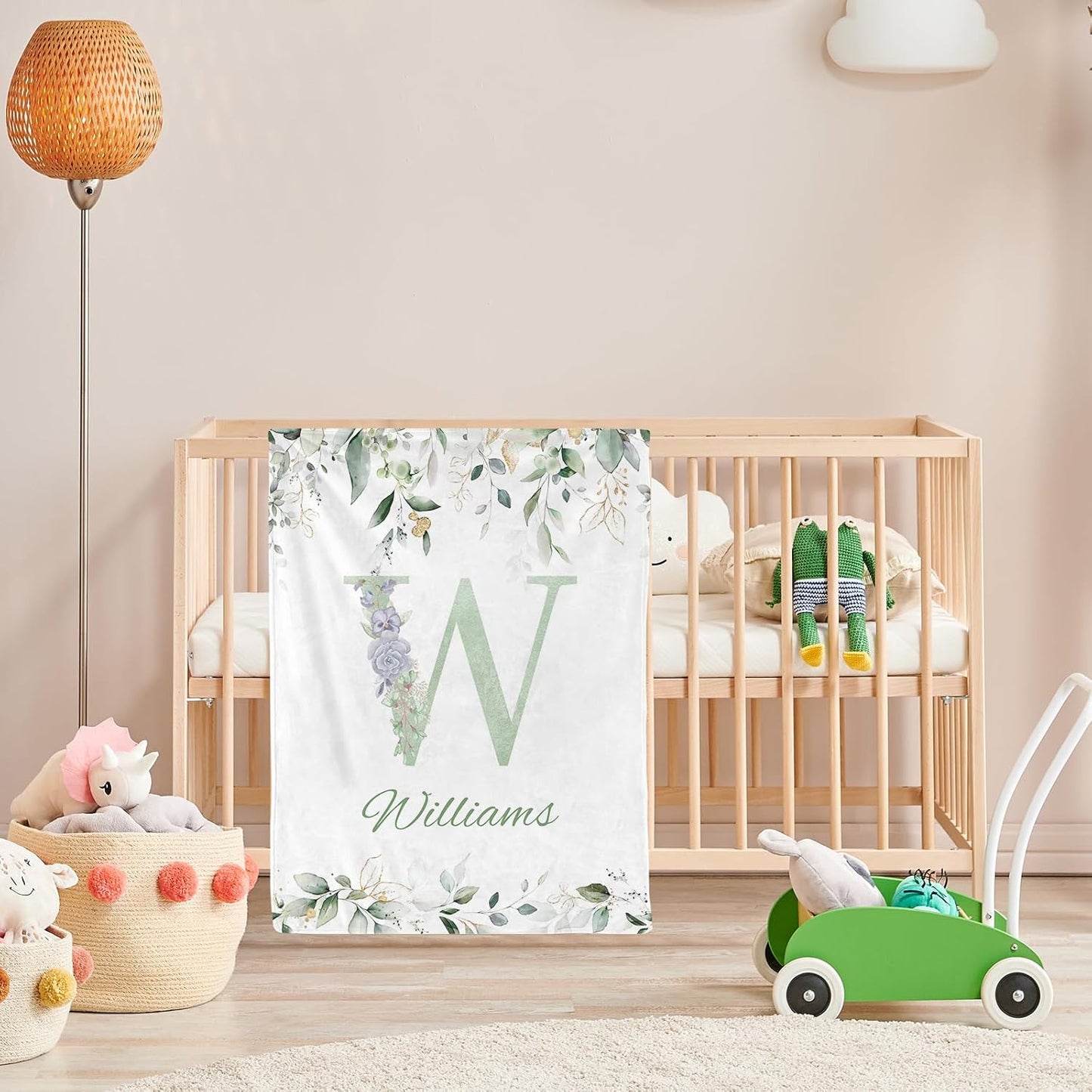 Personalized Baby Blanket with Name, Custom Floral Name Blanket Toddler Girls Soft Flannne Swaddling Blankets Customized Memorial Gift from Nana for Infant Newborn Shower