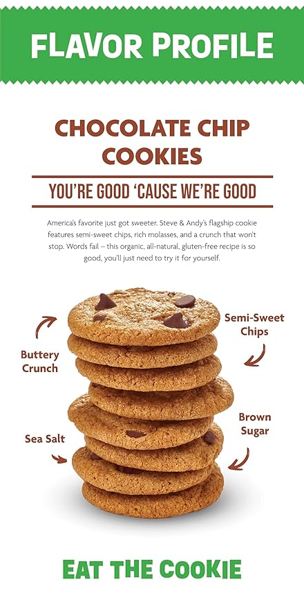 Steve & Andy’s Thin & Crispy Scrumptious Chocolate Chip Cookies – Organic, Gluten Free, Non-Gmo, Nut Free, Wheat Free, Soy Free - 6 Boxes, 33 Oz (60 Cookies)