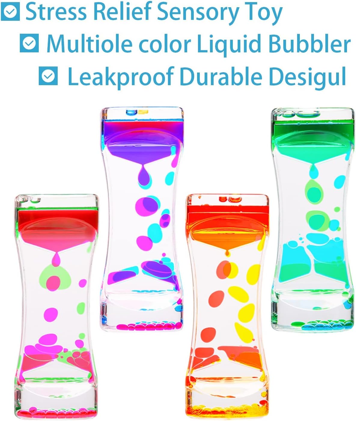 Liquid Motion Bubbler, 4 Pack Stress Management Sensory Toys, Relief Fidget Bubbler,Relaxing Water Timers,ADHD Anxiety Autism Activity,Office Home Colorful Hourglass Desk Decor