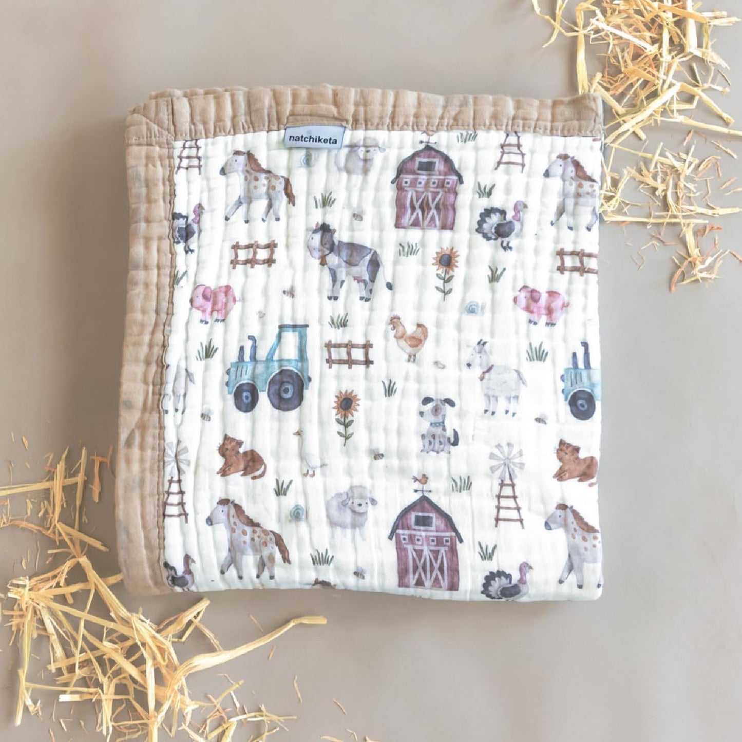 Organic Cotton Muslin Baby Blanket for Boys and Girls - Luxurious Soft Toddler Quilt for Swaddling - Gender Neutral Blankets Makes a Great Farm