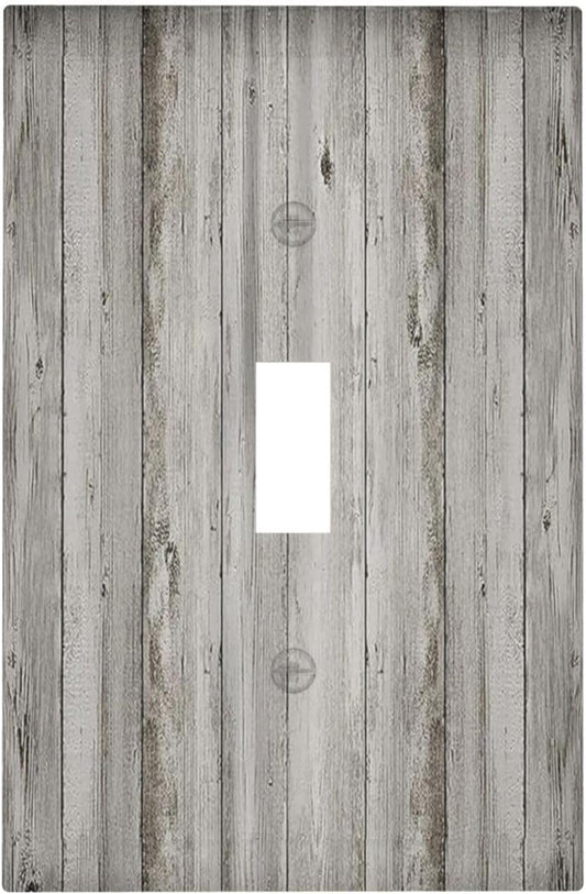 Decorative Light Switch Cover Farmhouse Rustic Grey Barn Door Wood 1 Gang Single Toggle Device Electrical Faceplate Switchplates Decorator Outlet Wall Plate for Bedroom Cabin Decor