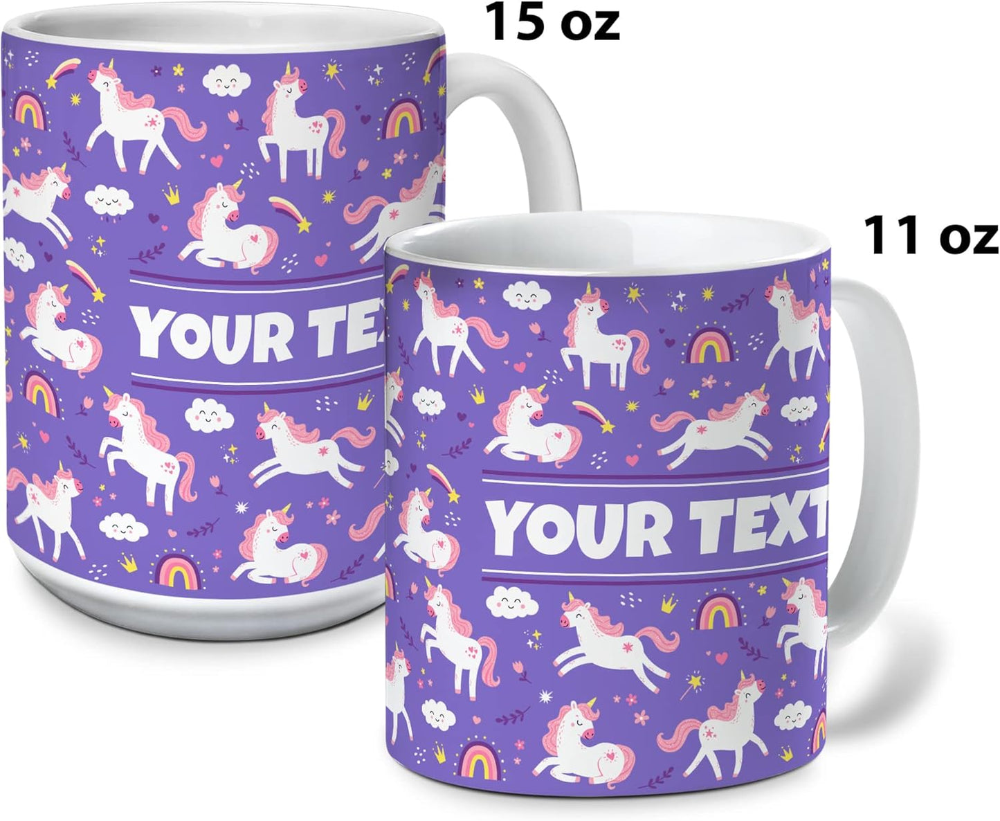 Personalized Mug for Kids - Purple Unicorn - Custom Name/Text, Ceramic Hot Chocolate/Cocoa/Coffee Cup for Girls, Birthday/Christmas/Holiday Gift - 11 oz, Pink Handle