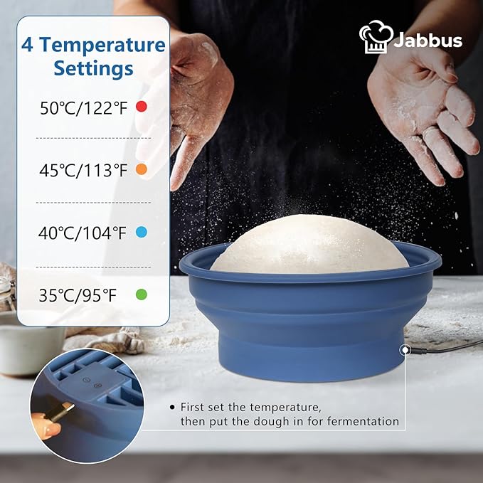 Electric Heating Bread Proofing Basket, Sourdough Starter Warmer - 4 Heat Settings, Foldable 9-Inch Sourdough Starter Kit, Banneton Sourdough Bread Baking Supplies