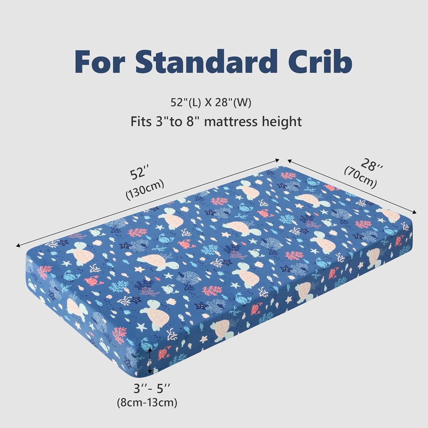 TILLYOU Baby Crib Sheets for Boys Girls, Super Soft Toddler Bed Sheets, 2 Pack Sheets for Standard Crib Mattress 28x52in, Beach Time Turtle and Lake Blue