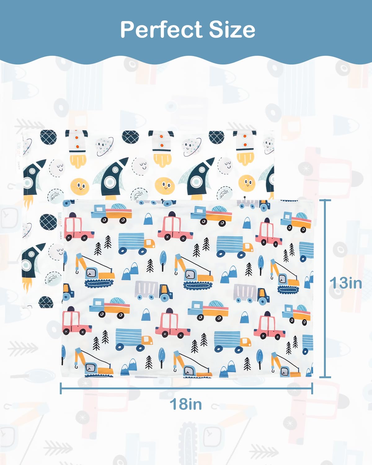 ALVABABY Toddler Pillowcases Stretchy Soft Kids Pillow Cover 2 Pack Fit 13"x 18" or 12"x16" Envelope for Girl Boy Sleepy Travel 2TPE22A