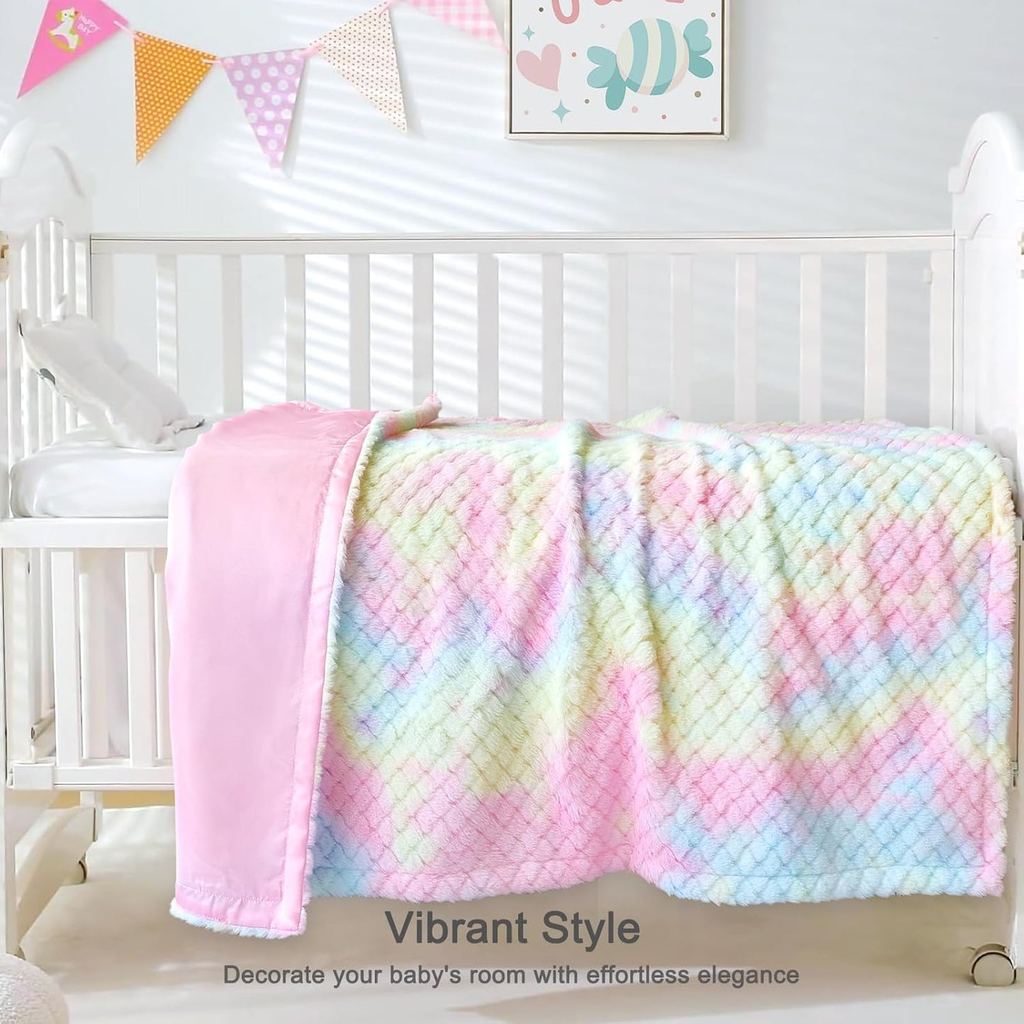 Baby Blanket for Girls Tie Dye Rainbow Fleece Fluffy Fuzzy Blanket with Soft Luxury Silk Silky Backing for Toddler Nursery Travel Home Decor 30 x 40 Inch