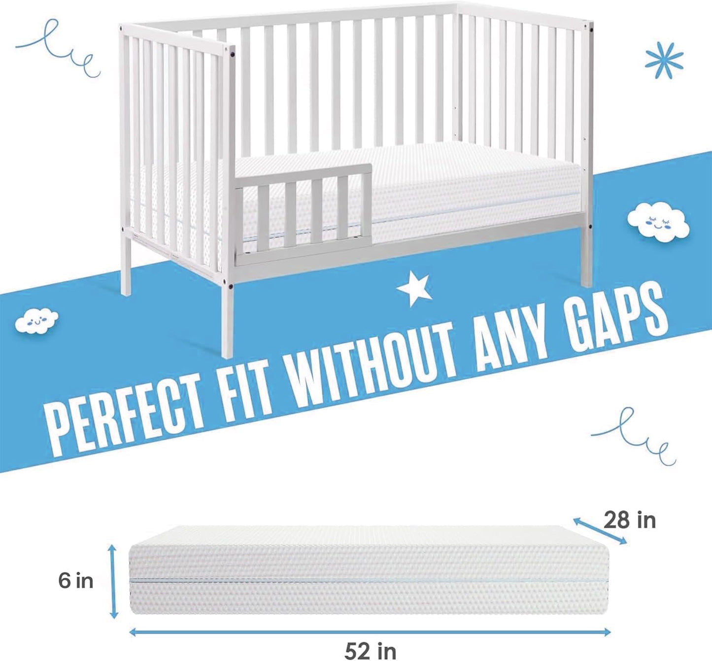 Sleepah 6" Crib & Toddler Bed Mattress Dual Sided (Firm & Plush) Cooling Memory Foam – Waterproof Washable Breathable Soft Cotton Fabric – CertiPUR Baby Mattresses - for Baby & Toddlers (Blue)