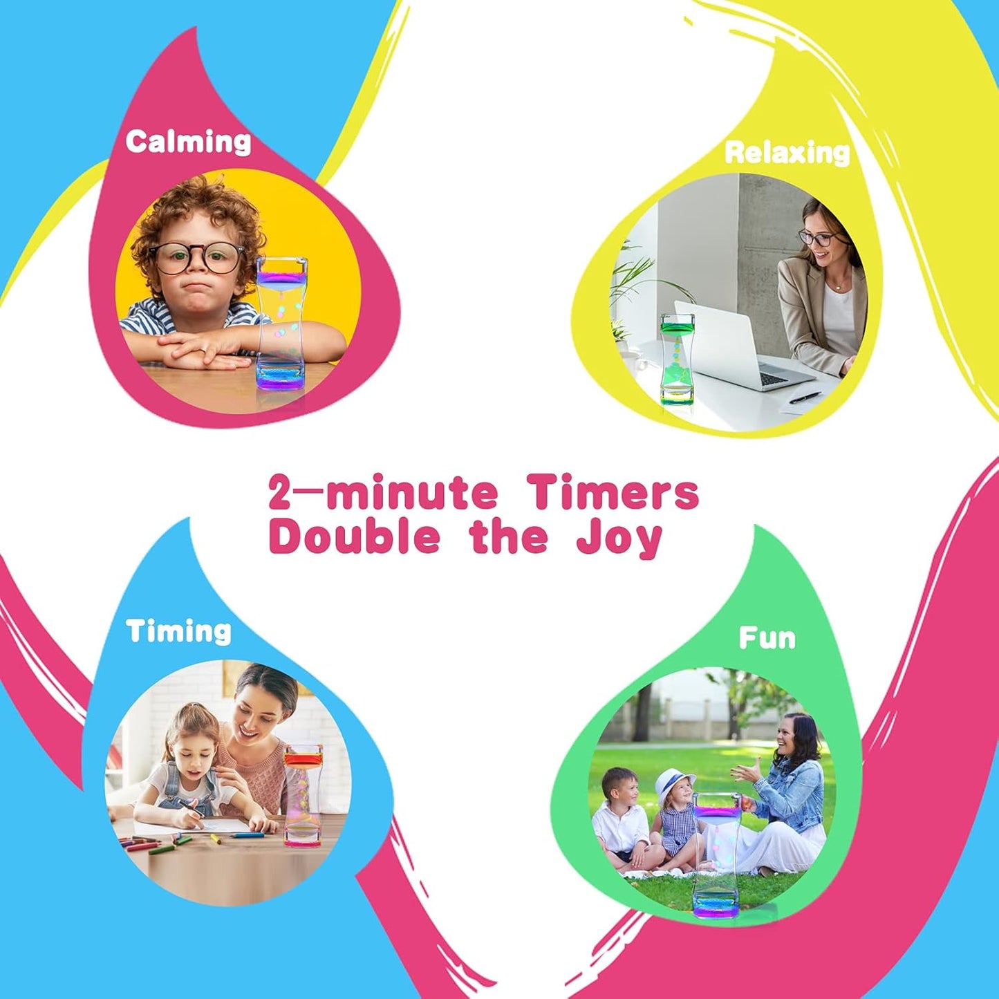 Liquid Motion Bubbler Timer, Colorful Liquid Hourglass Sensory Toys with Floating Droplets for Calming, Relaxing and Fun2 Pack Fidget Toys for Kids and Adults