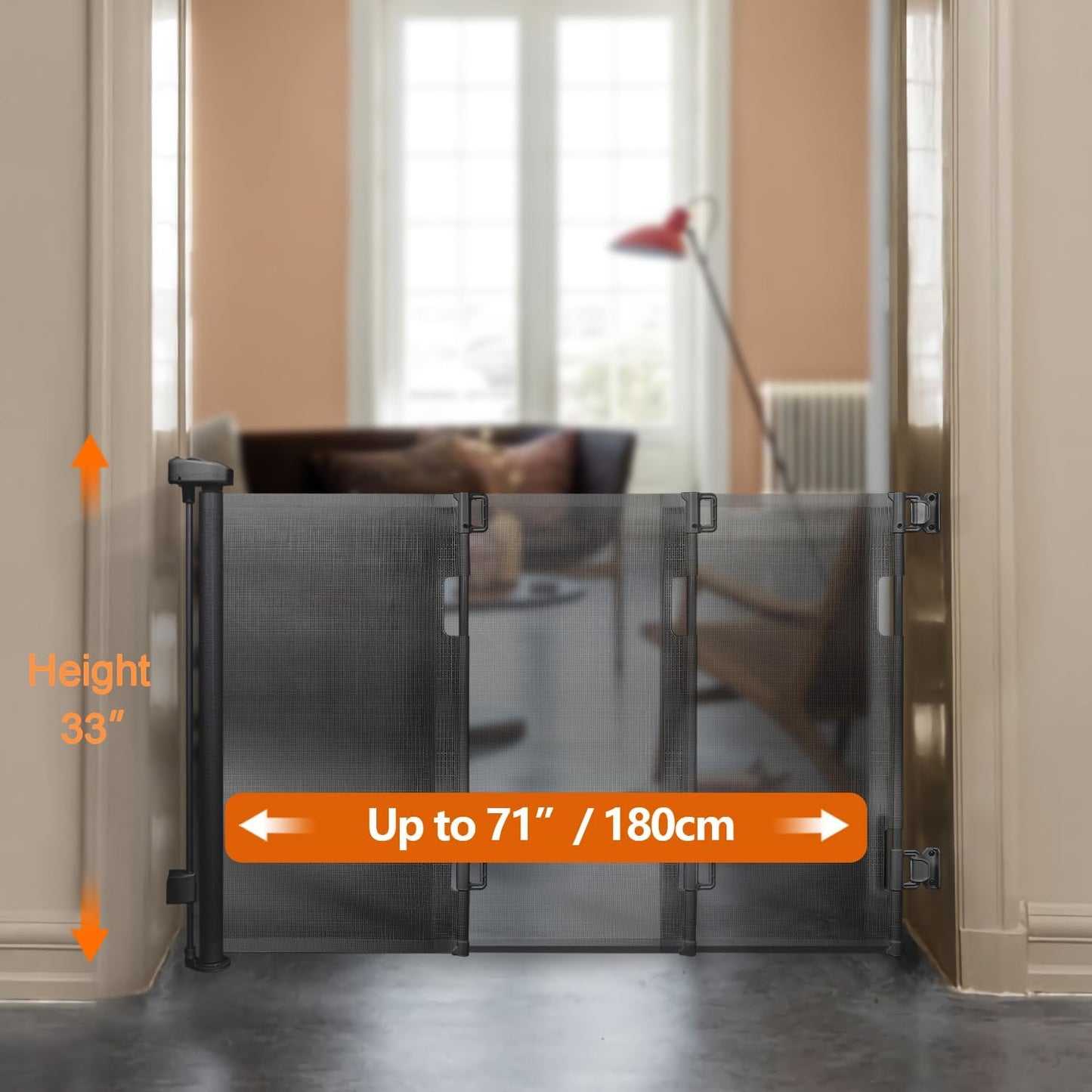 Retractable Baby Gate,Mesh Baby Gate or Mesh Dog Gate,33" Tall,Extends up to 55" Wide,Child Safety Gate for Doorways, Stairs, Hallways, Indoor/Outdoor, Black