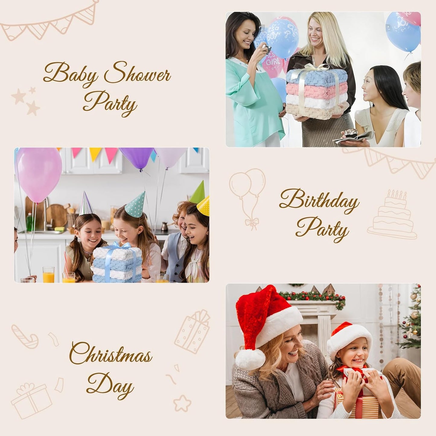 HOMRITAR 4 Pcs Baby Fuzzy Blanket 3D Jacquard Fluffy Blankets for Boy Girls, Soft Warm Cozy Flannel Fleece Warm Blanket Nursery, Stroller Toddler Bedding, 30 x 40 Inch (Blue, Cream, Pink, Khaki)