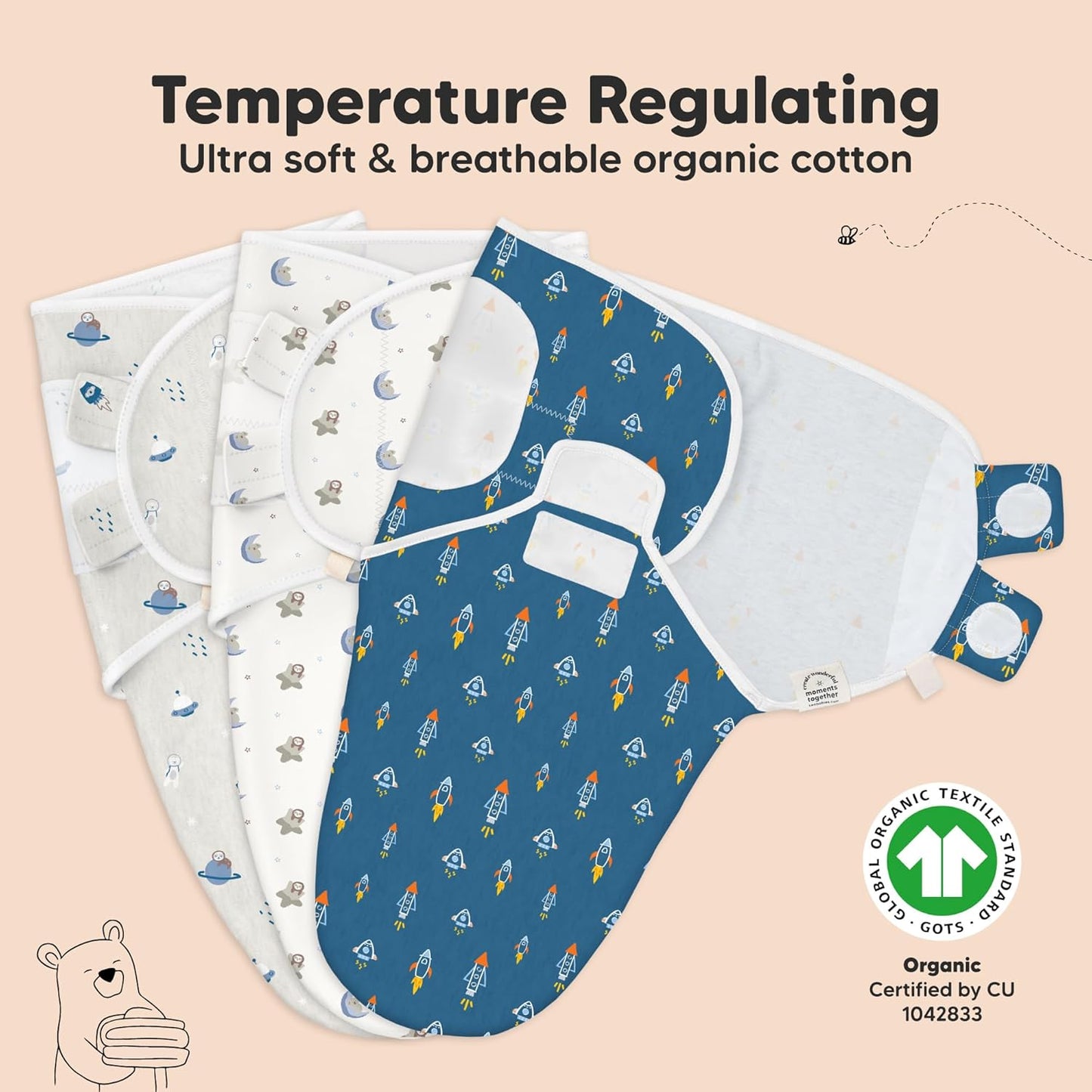 3-Pack Organic Baby Swaddle Sleep Sacks - Swaddles for Newborns, Infant 0-3 Months, Baby Girls, Boys, Soft & Snug Newborn Sleep Sack, Nursery Swaddling Blankets (Cosmo)