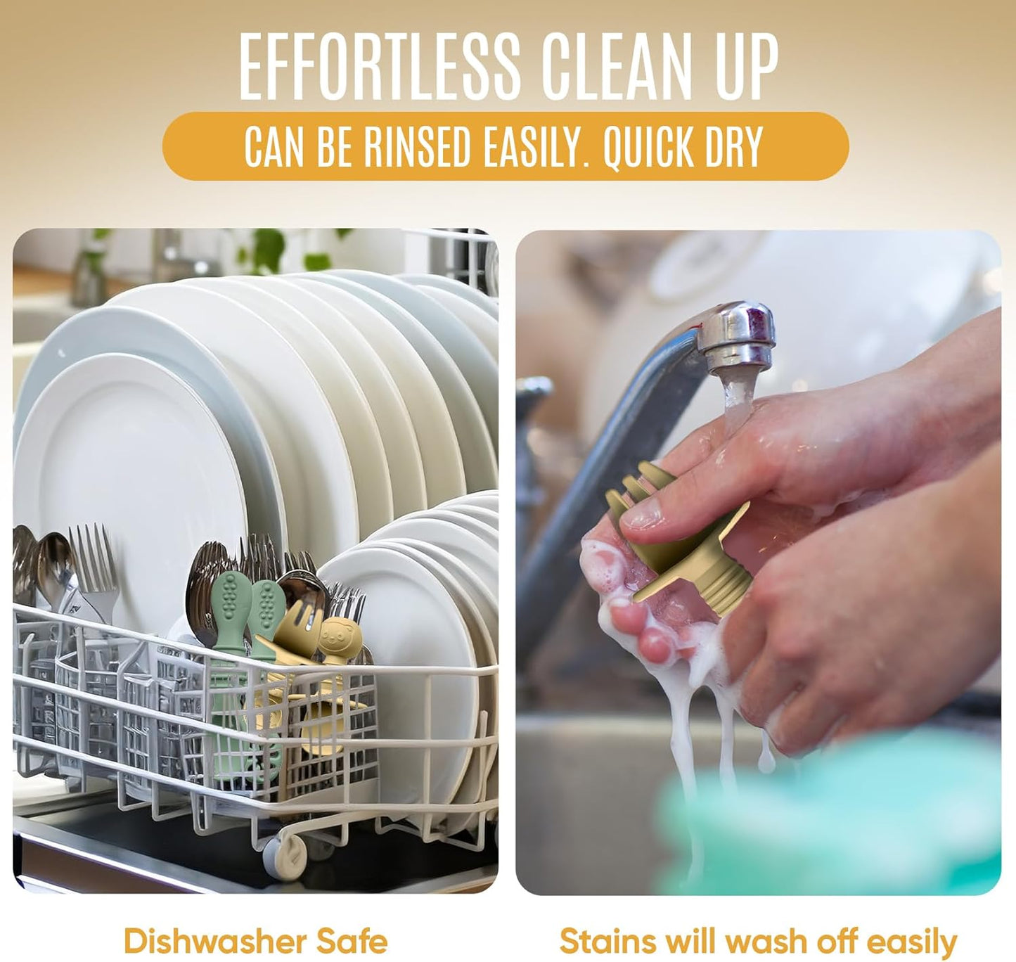 4pc Silicone Baby Spoons Self Feeding Baby Utensils 6-12 Months - 3 Baby Spoon - 1 Baby Fork - Toddler Cutlery Set - BPA Free, Dishwasher Safe - Baby Eating Essentials (Green/Yellow) - Small