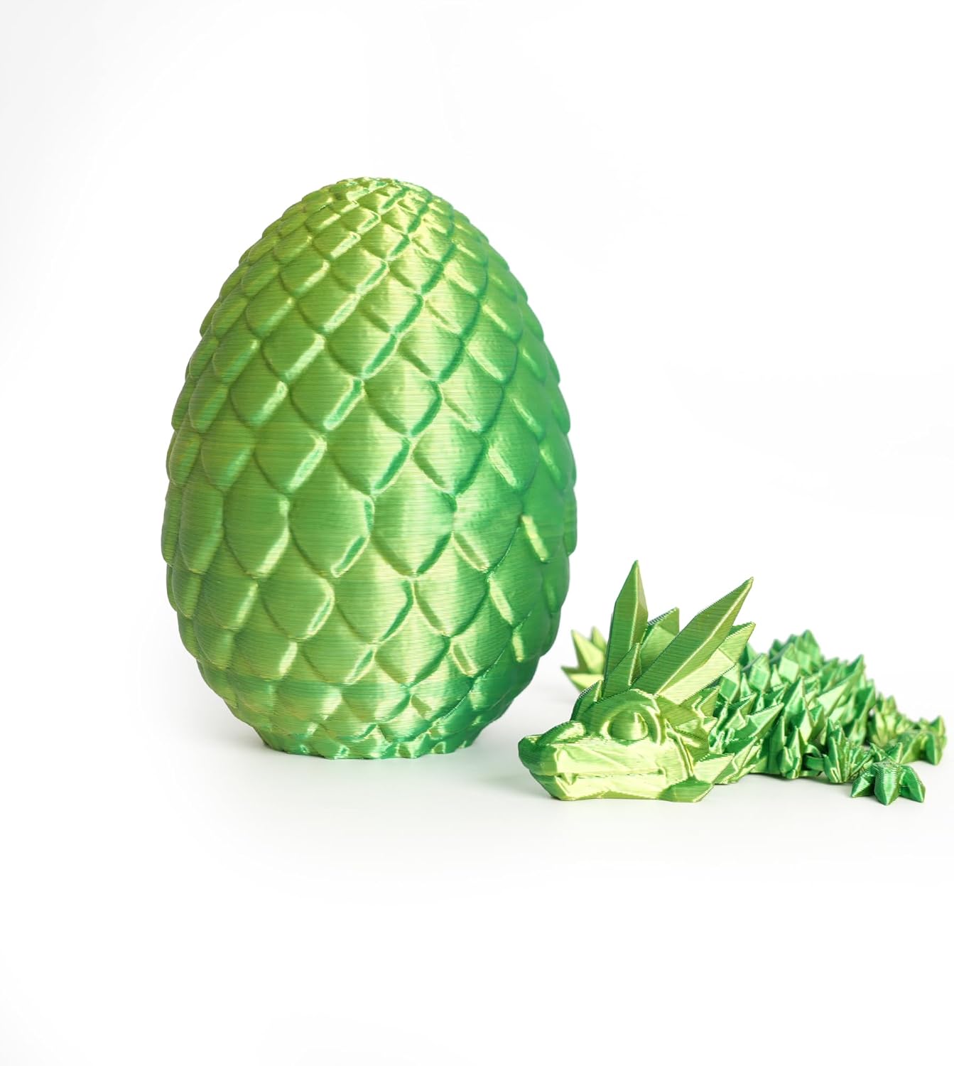 Dragon Egg - Surprise Egg with 8” Pearly Sheen Dragon Inside, 3D Printed Gift, Articulated Dragon Toy for Birthday, Home Decor (8” Green Mix Gold)
