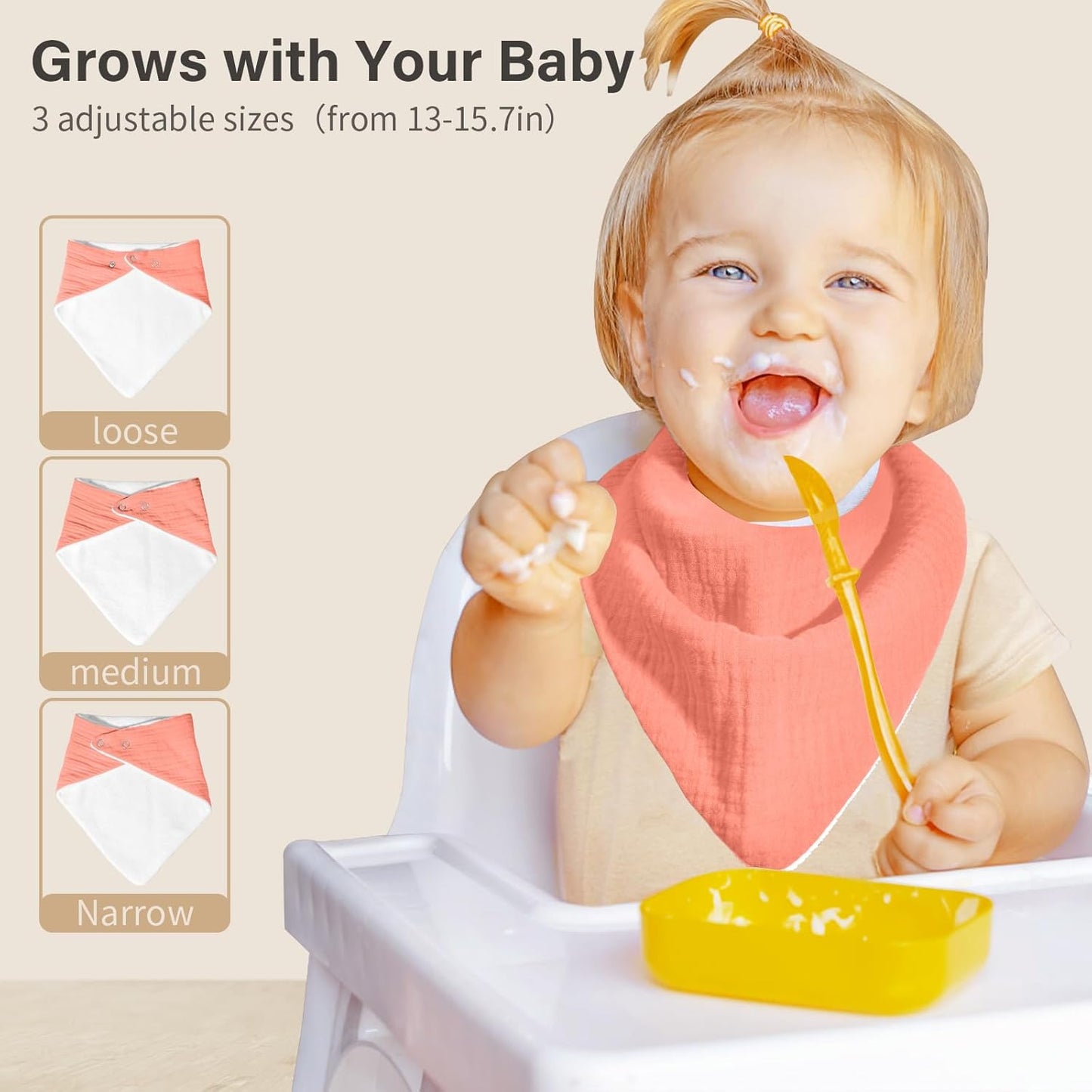 Muslin Baby Bibs,Soft Triangular Baby Bandana Drool Bibs for Baby Boy Girl,Solid Colors Bib for Drooling Teething