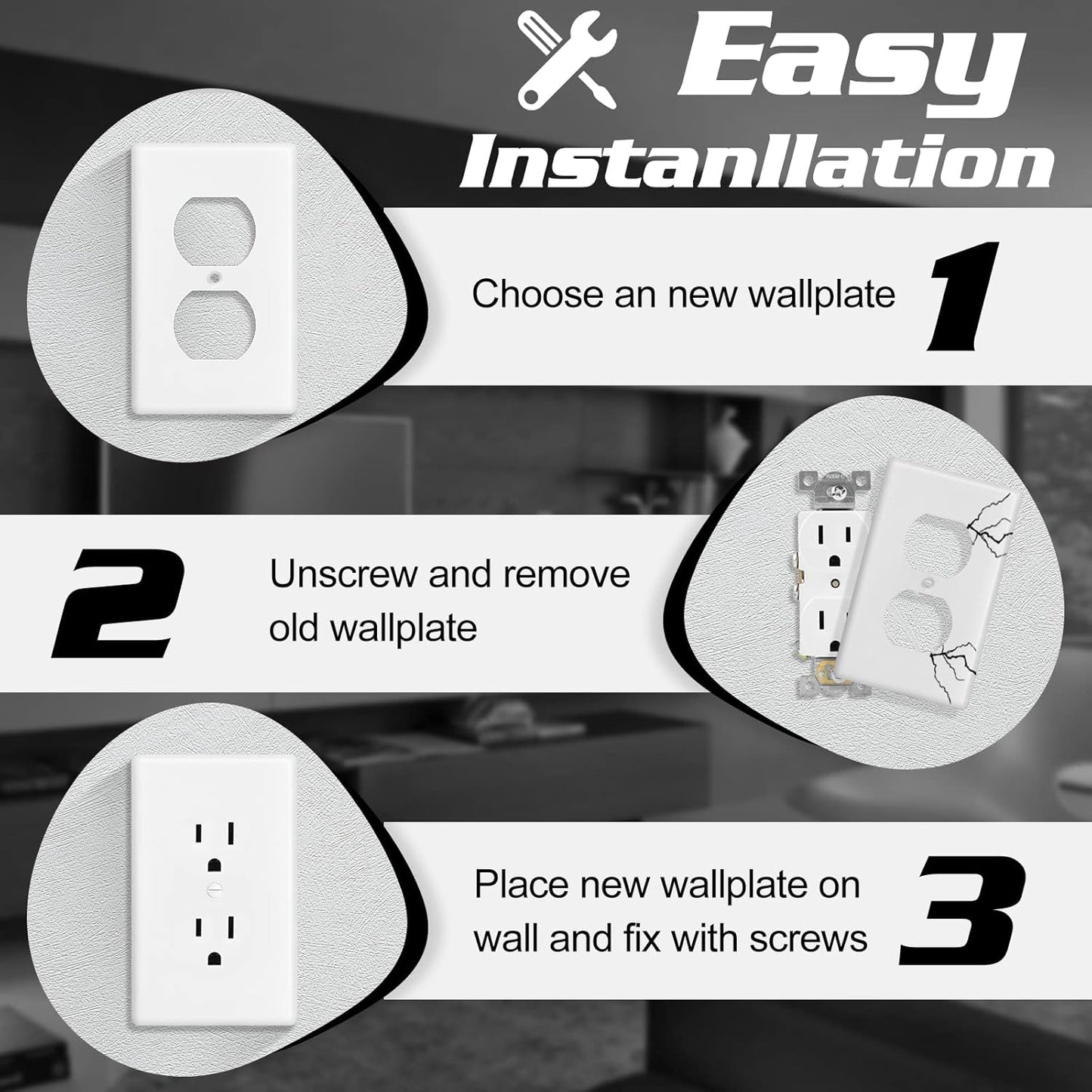Decorator Wall Plate 1-Gang Duplex Electrical Outlet Cover Plates,Unbreakable Polycarbonate Thermoplastic, White (10-Pack, Single Duplex)